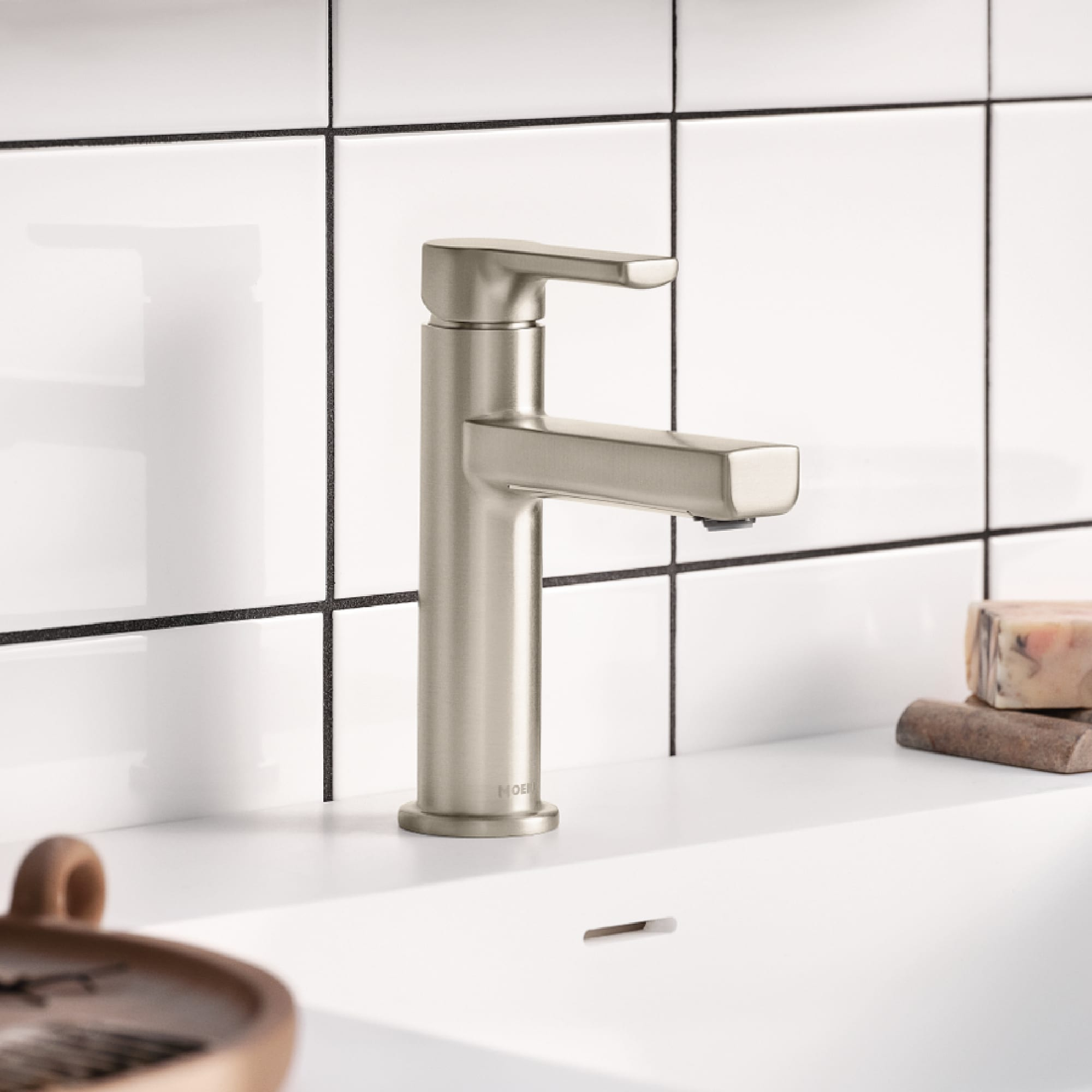 Moen Rinza 1-Handle Lever Centerset Bathroom Faucet, Spot Resist Brushed Nickel