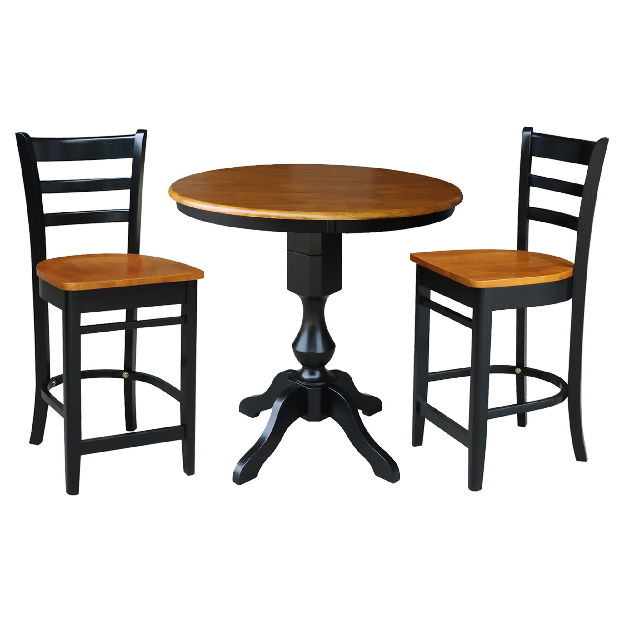 International Concepts 36 inches Round Pedestal Counter Height Table with 2 Emily Counter Height Stools - 3 Piece Set