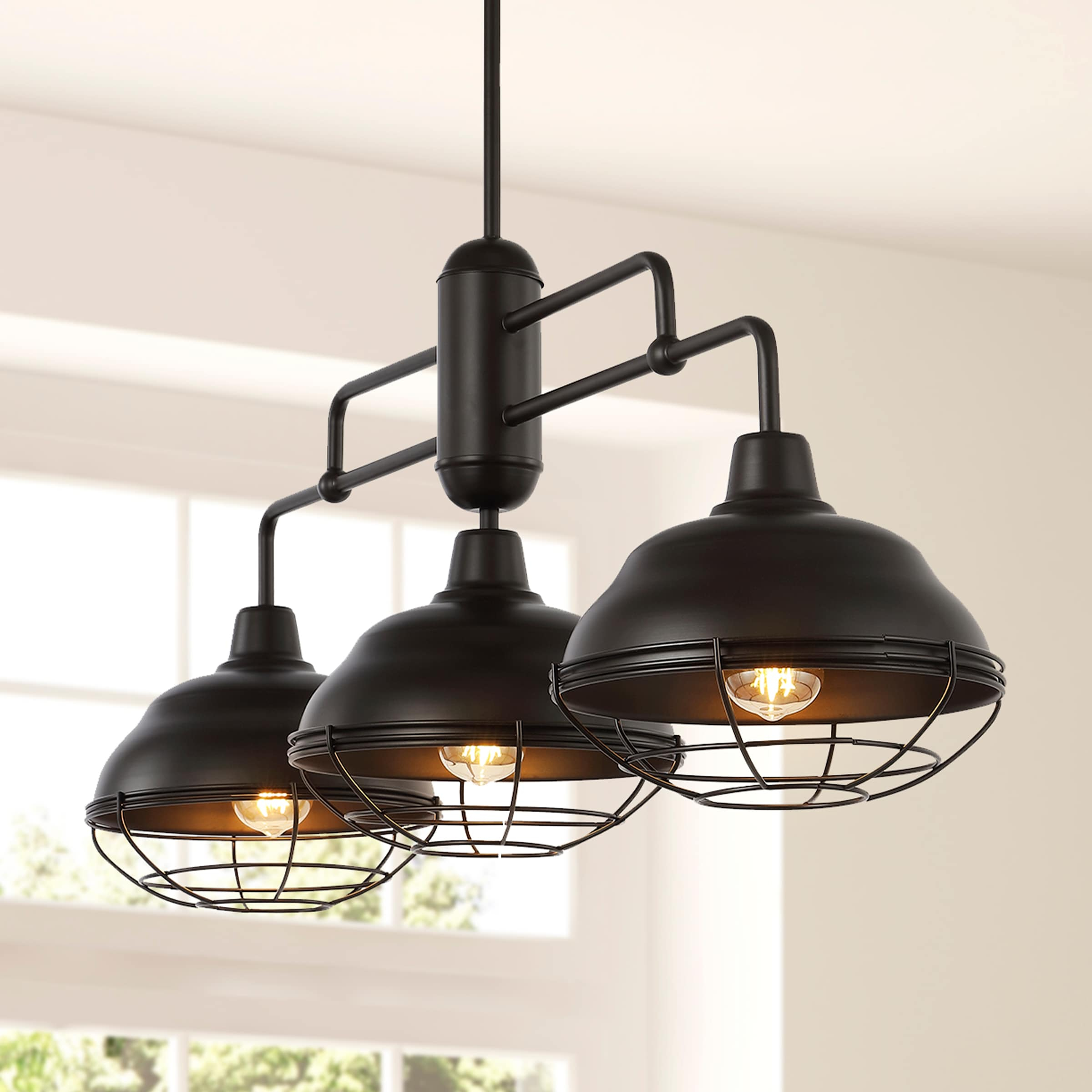Levi 40.5" 3-Light Industrial Farmhouse Iron Linear LED Pendant, Oil Rubbed Bronze