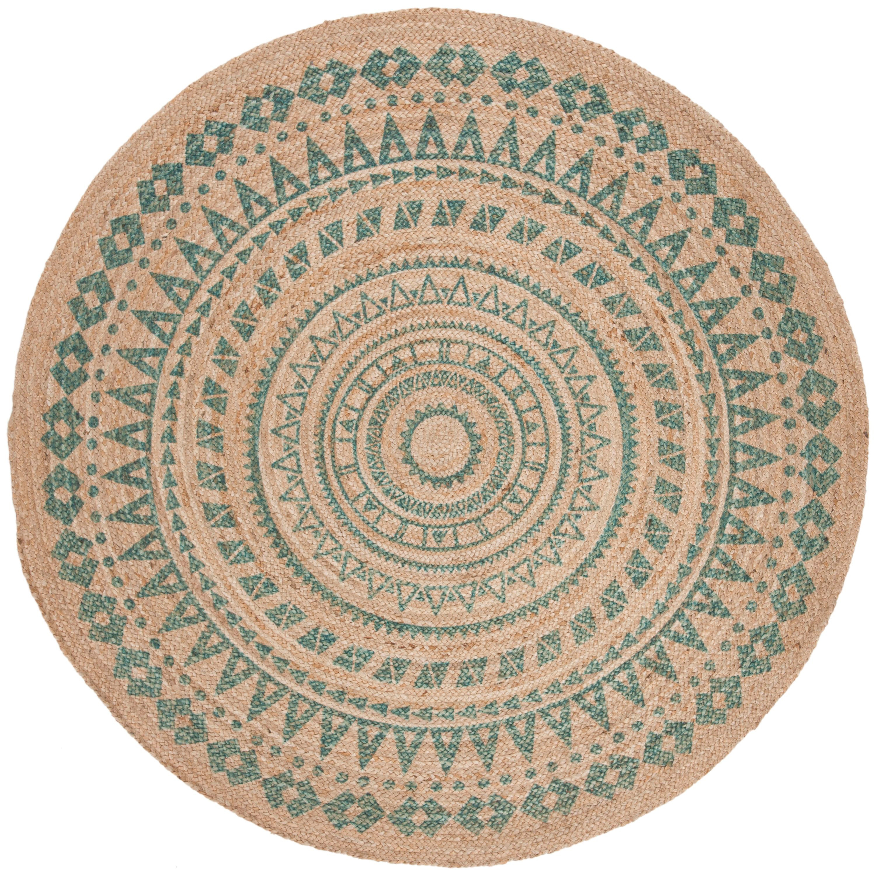 Natural Fiber NF802 Hand Woven Indoor Area Rug - Aqua/Natural - 6' Round - Safavieh