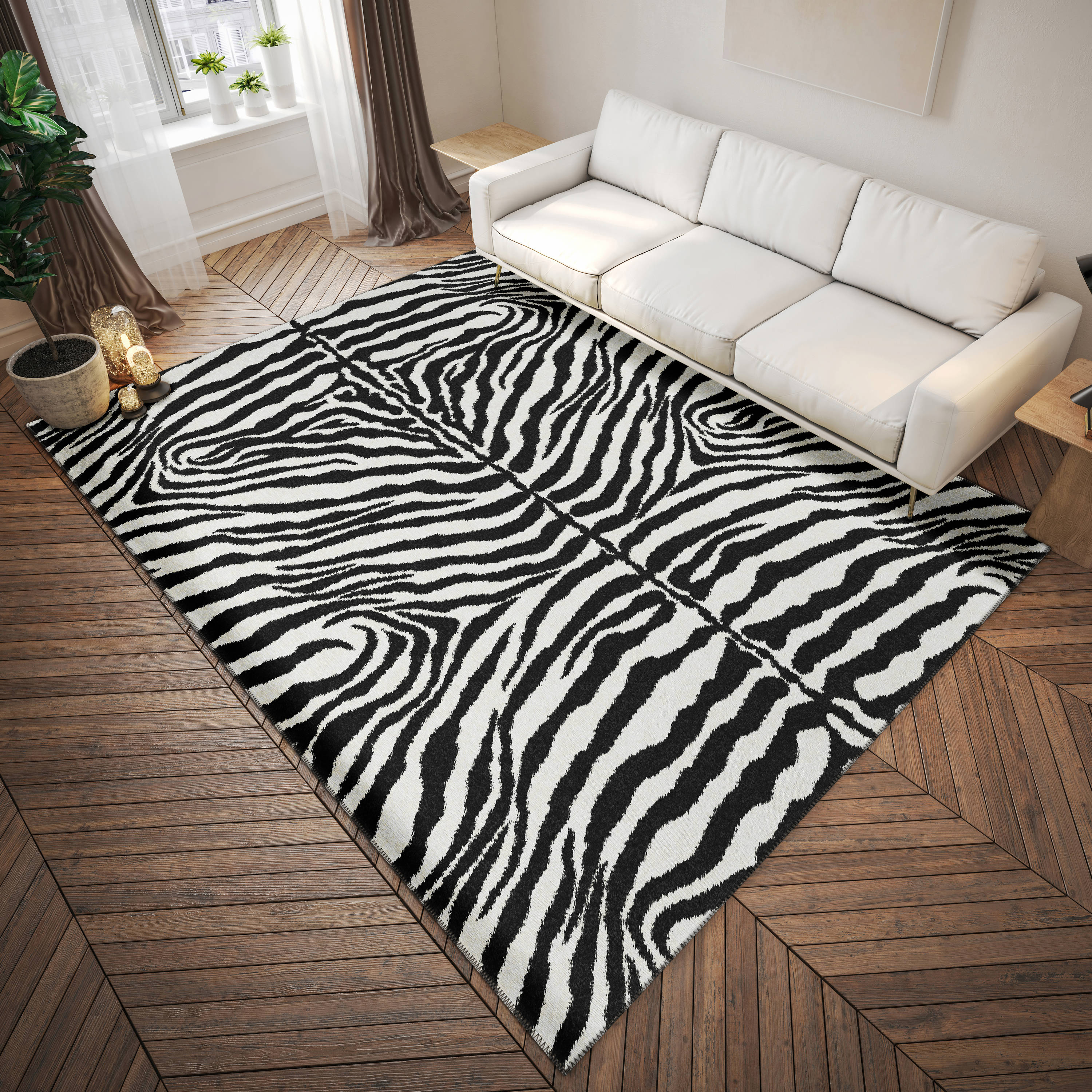 Addison Rugs Addison Indoor/ Outdoor Safari Zebra Animal Print Washable Area Rug 3' x 5' - Pearl
