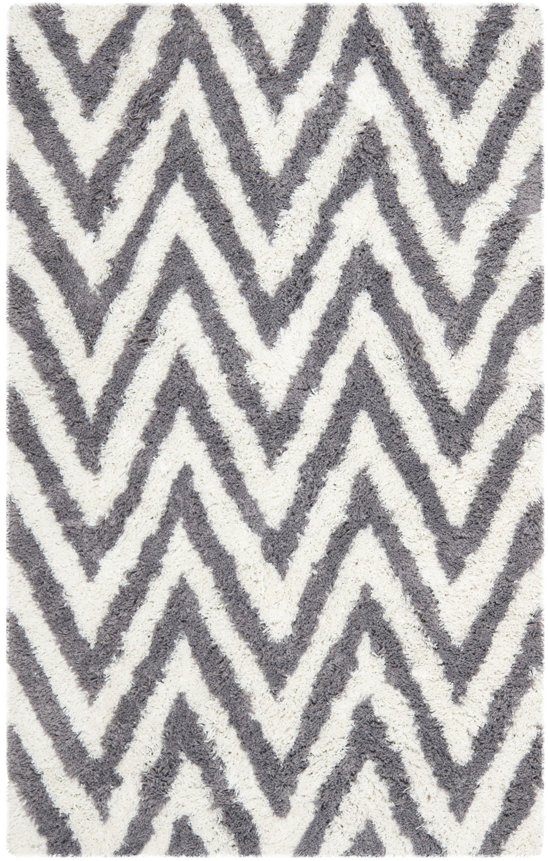 SAFAVIEH Giuseppe Chevron Shag Area Rug, Ivory/Grey, 4' x 6'