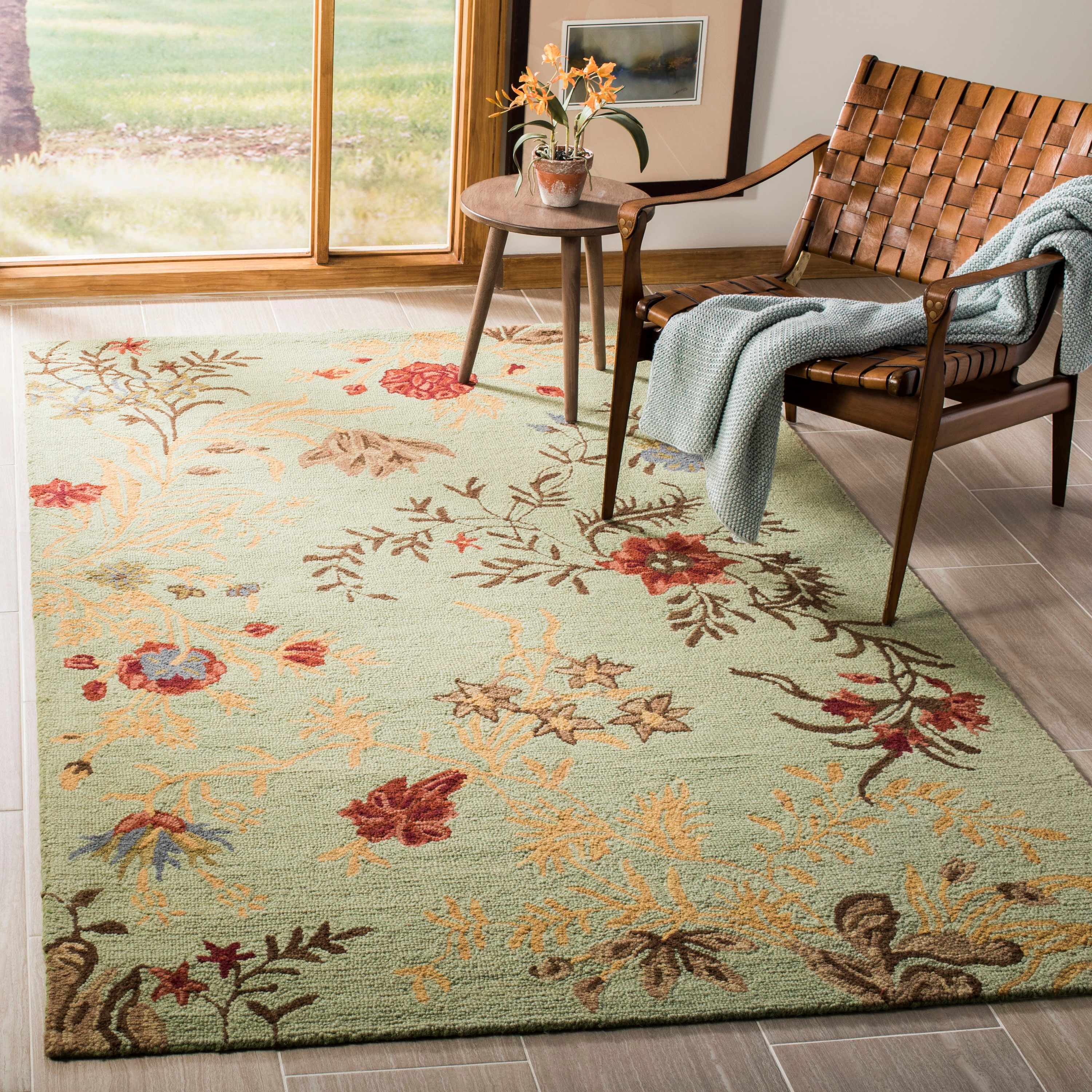 SAFAVIEH Blossom Kelly Floral Flower Wool Area Rug, Light Green/Multi, 8' x 10'