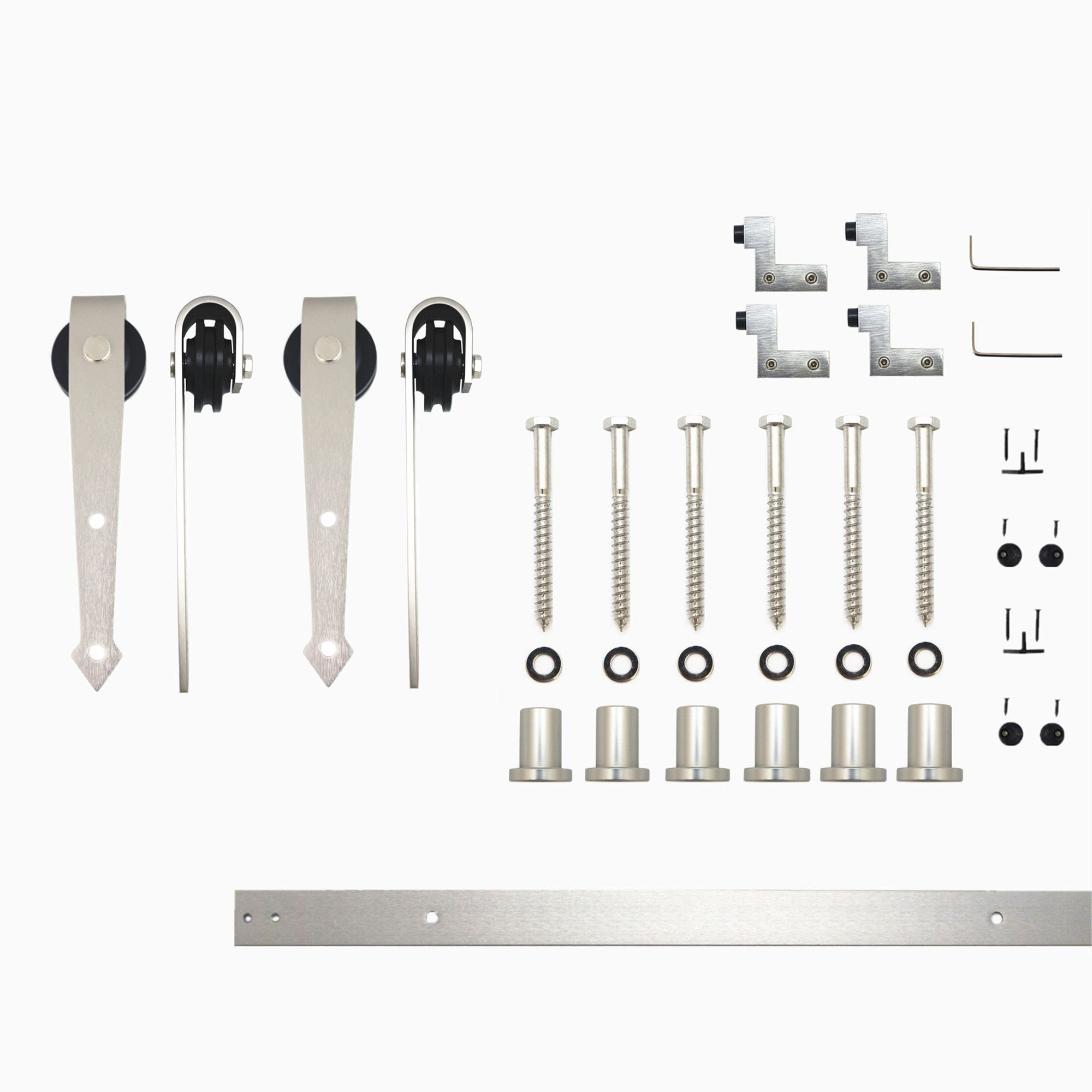 Homacer Brushed Nickel Sliding Barn Door Hardware Kit, for Two/Double Doors, 7.5ft Long Flat Track, Arrow Design Roller, Heavy Duty, for Interior & Exterior Use
