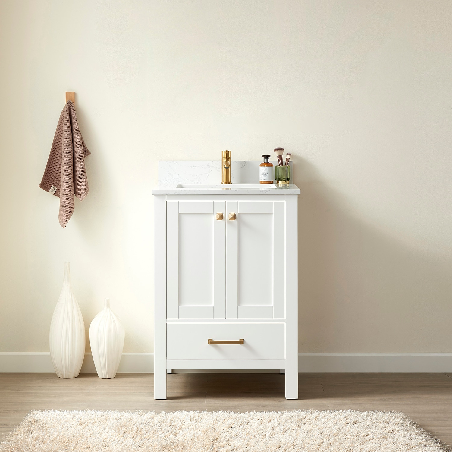 Shannon 24" Single Sink Bathroom Vanity White Stone Top in White No Mirror
