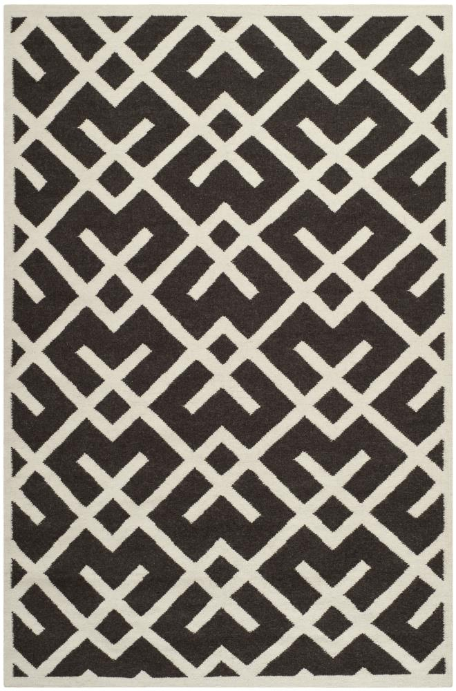 SAFAVIEH Dhurrie Brianna Geometric Moroccan Wool Area Rug, Brown/Ivory, 6' x 9'