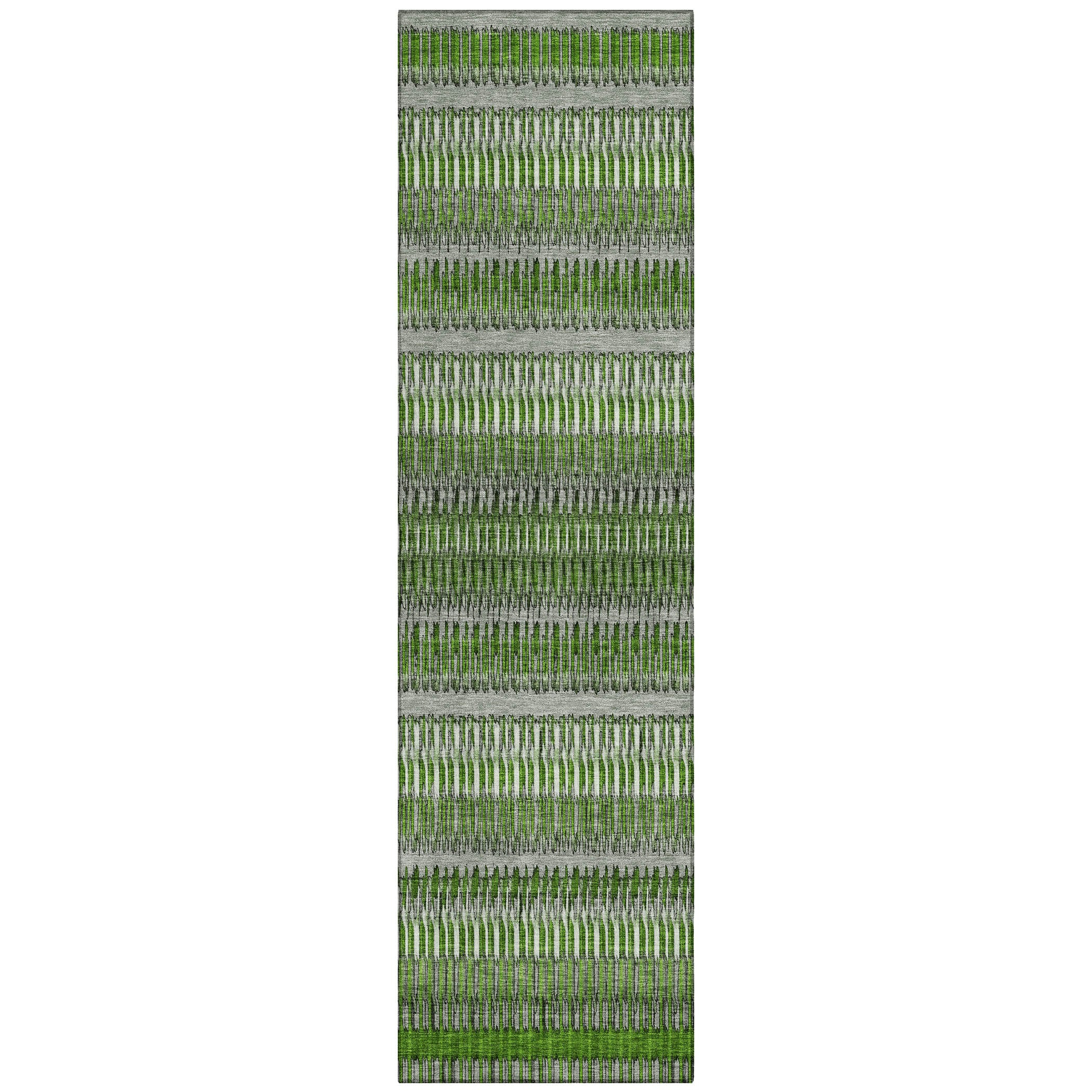 Green and Gray Flat Woven Stripe Synthetic Runner Rug