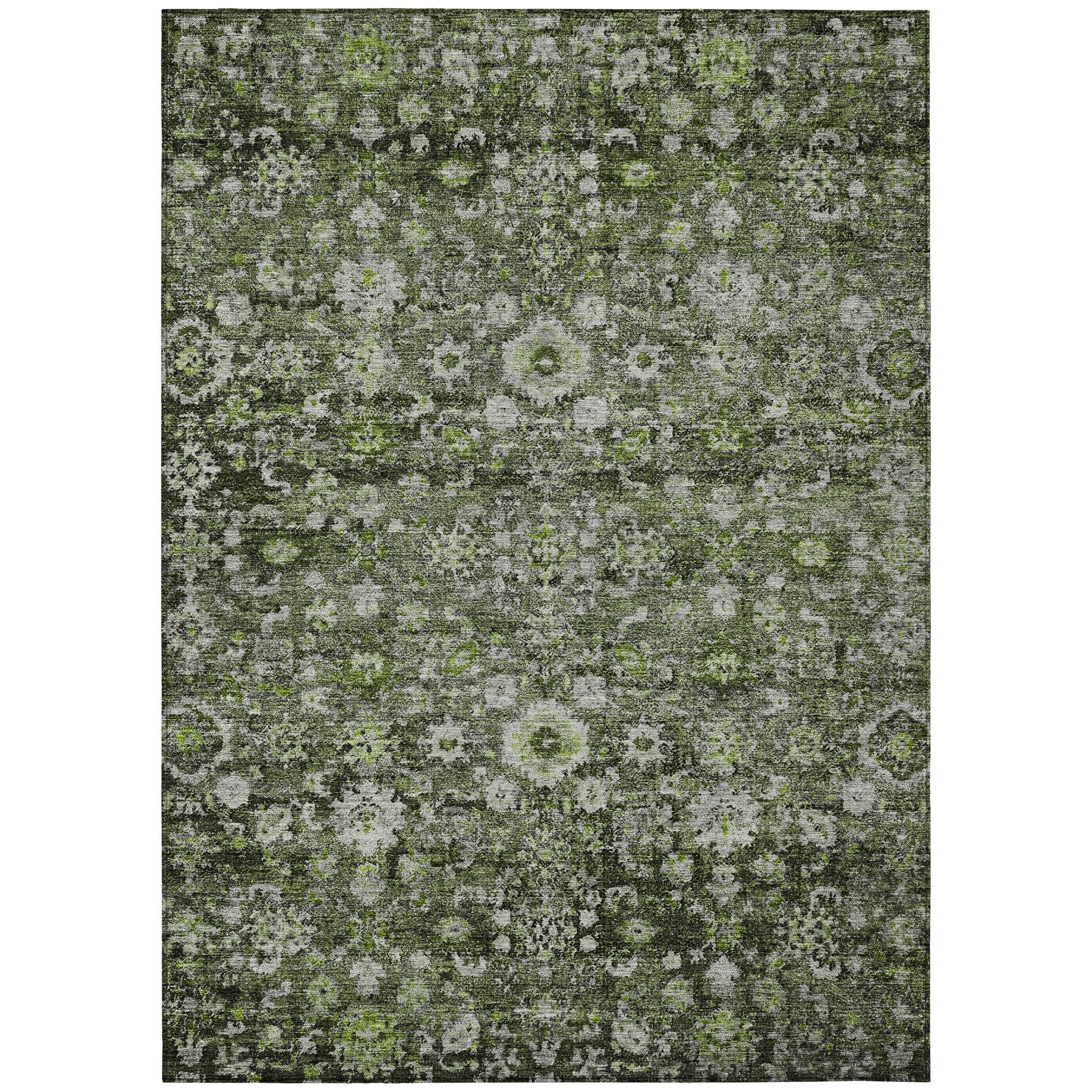 Green Synthetic Flat Woven Rectangular Washable Rug