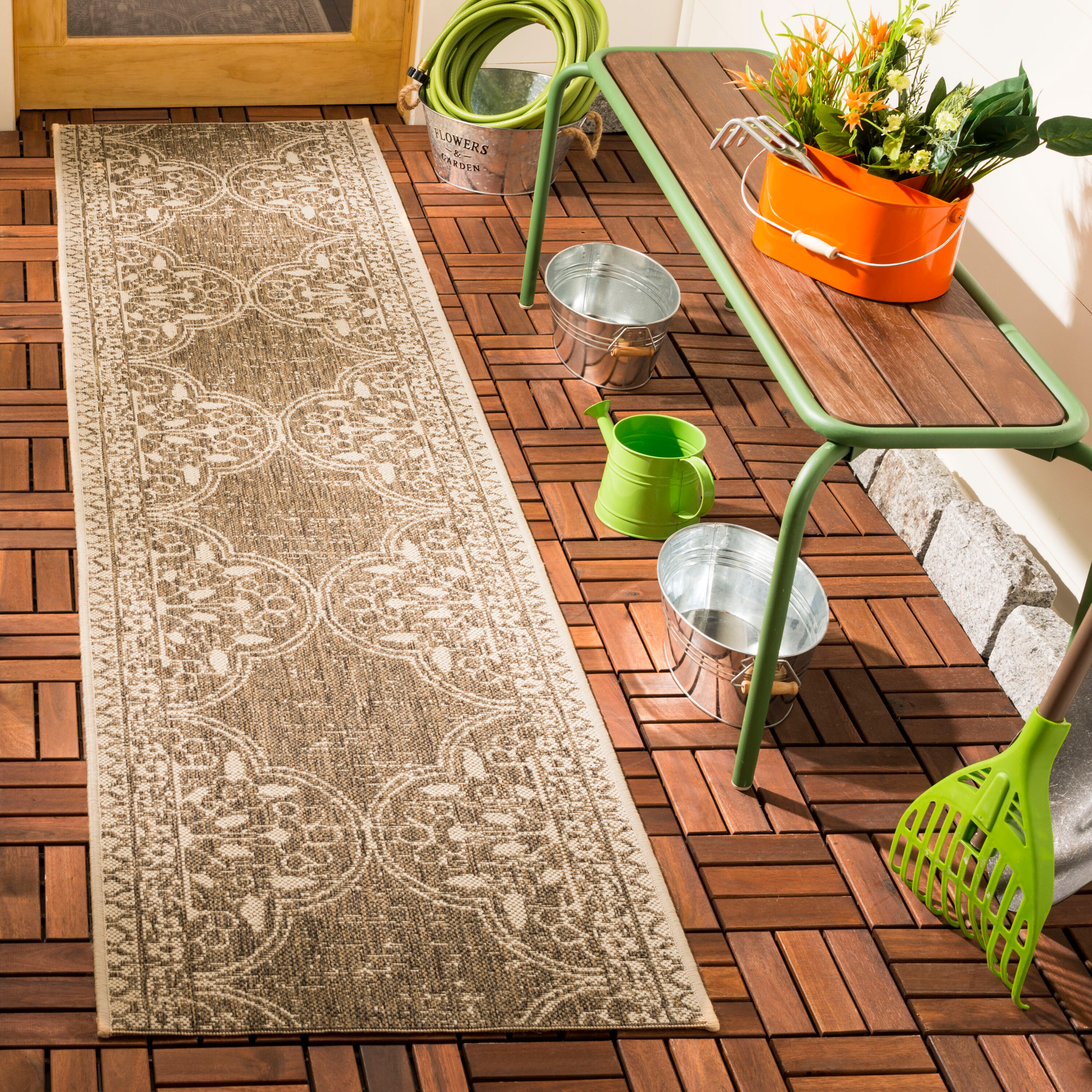 SAFAVIEH Beach House Kiaran Southwestern Indoor/Outdoor Runner Rug Cream/Beige, 2' x 8'