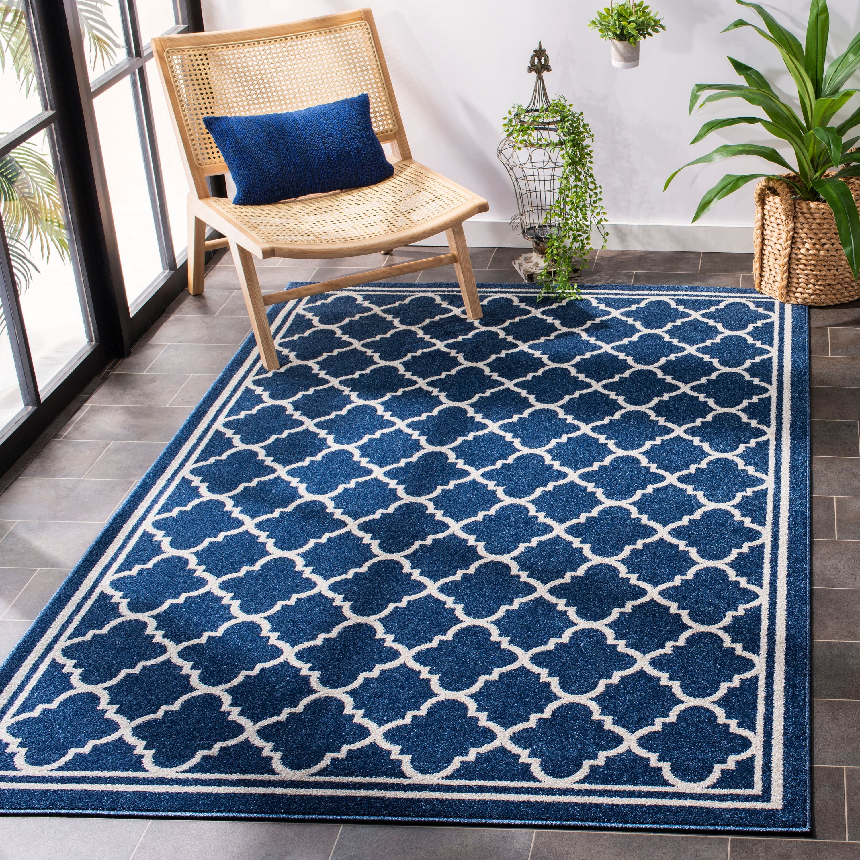SAFAVIEH Amherst Trina Geometric Area Rug, Navy/Beige, 10' x 14'