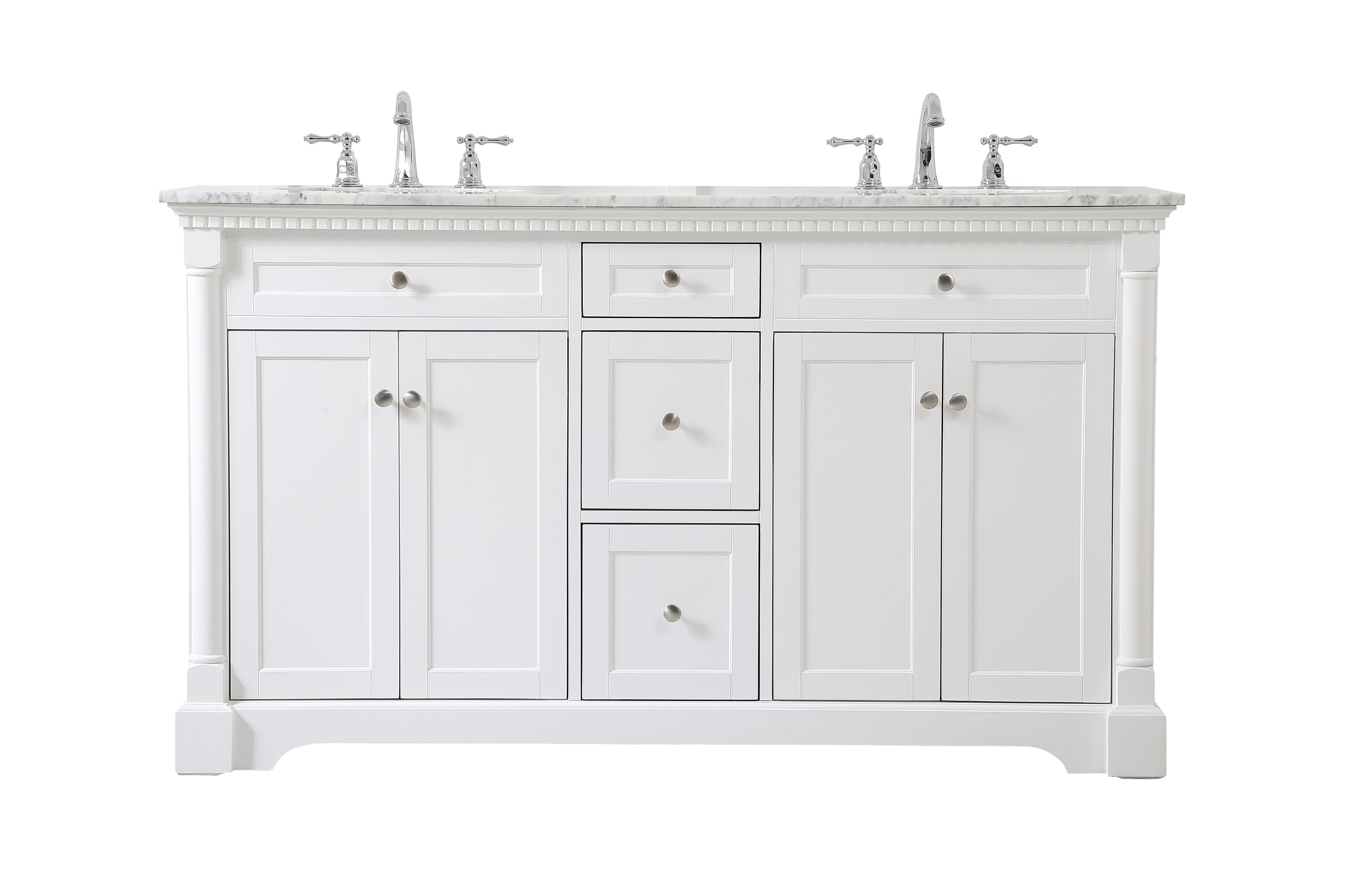 Elegant Decor Clarence 60" Solid Wood and Metal Double Bathroom Vanity in White