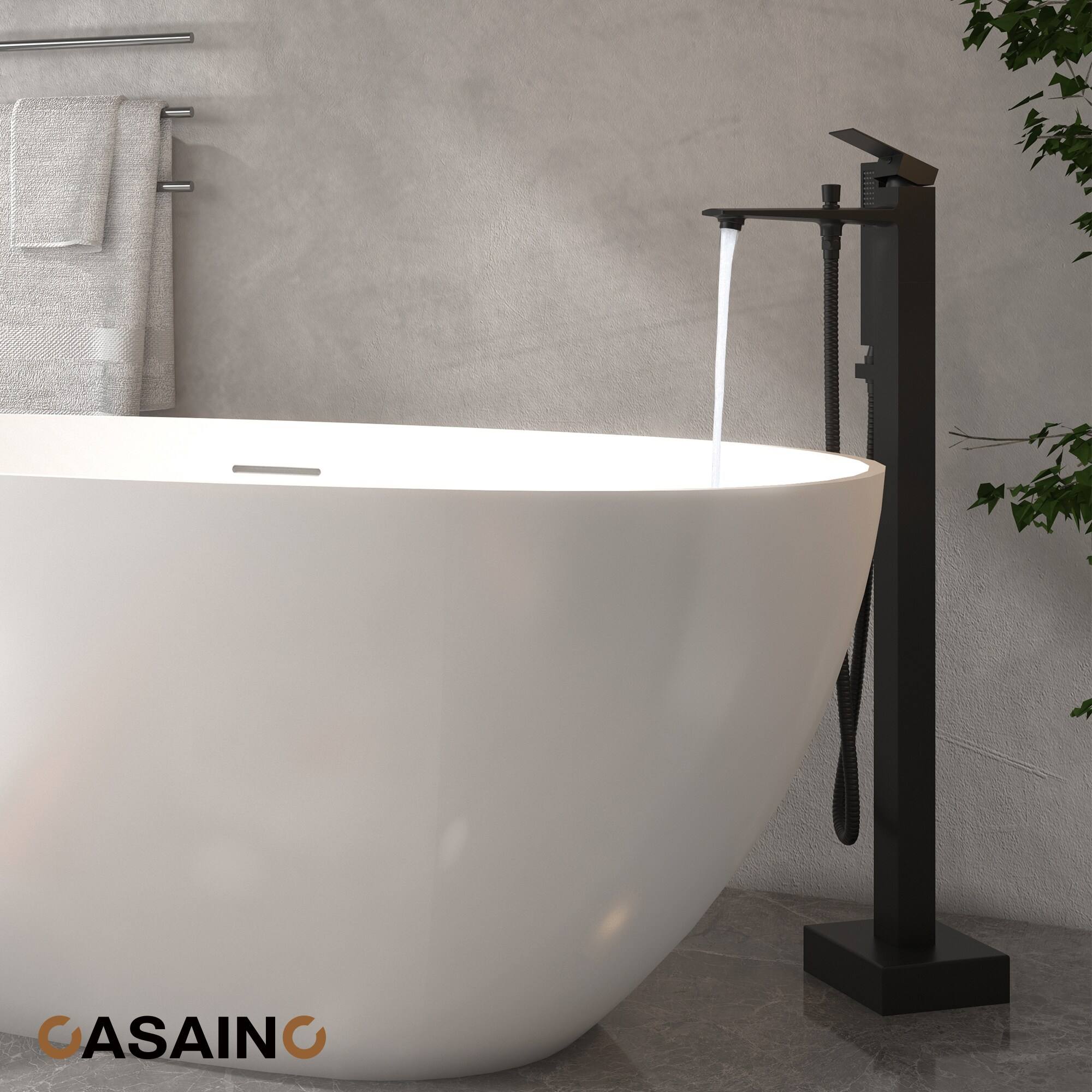 1-Handle Floor Mount Freestanding Tub Faucet with Handheld Shower in Matte Black