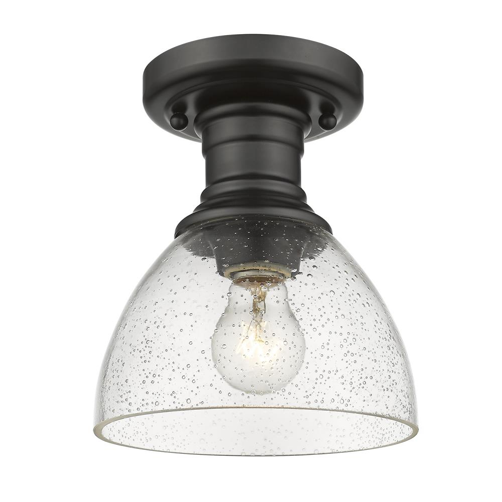 Golden Lighting Hines 1-Light Semi-flush in Matte Black with Seeded Glass