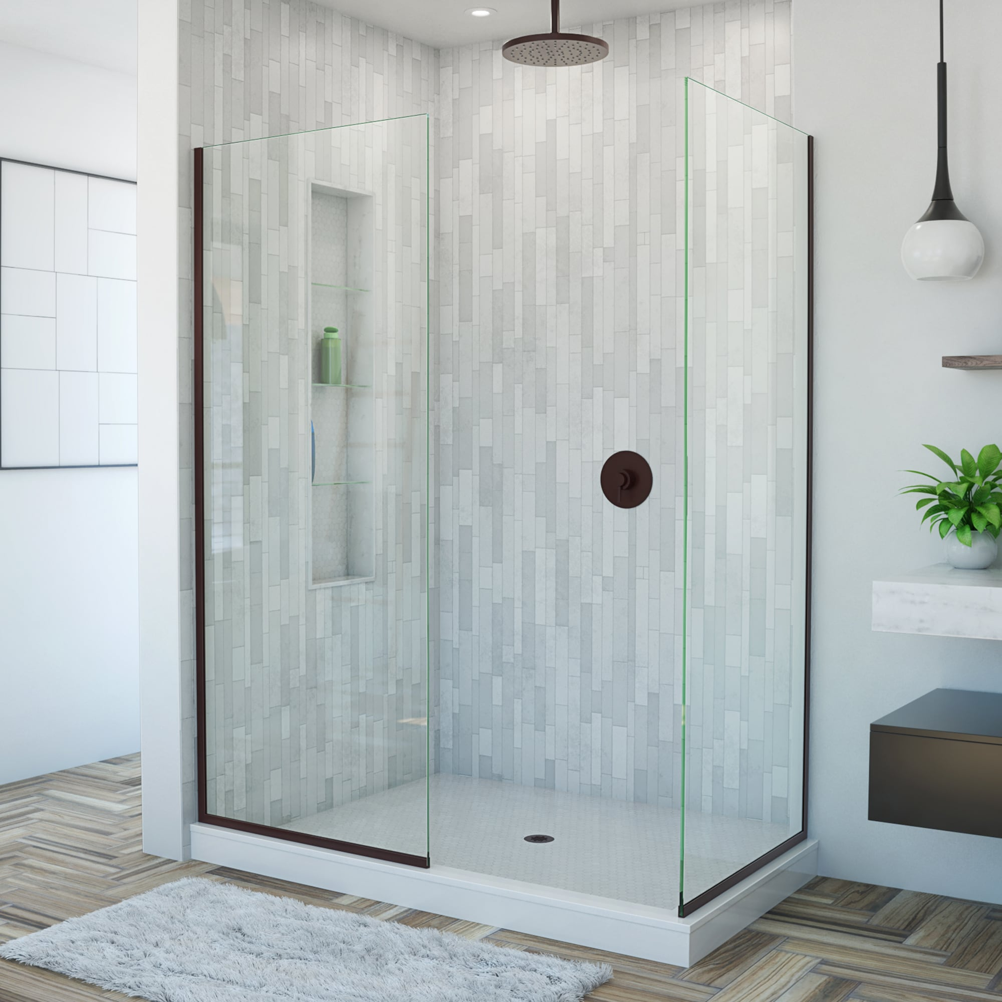 Linea Oil Rubbed Bronze Frameless Shower Door with Clear Glass