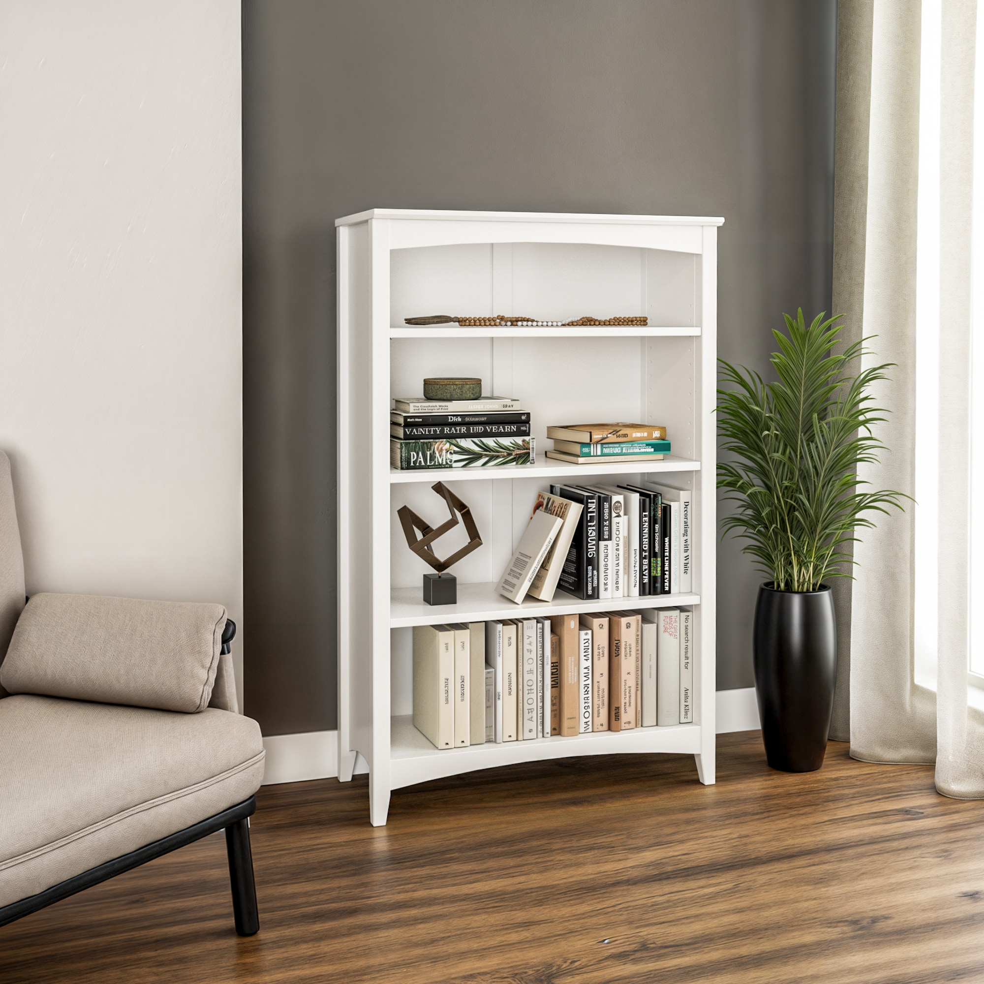 Shaker Style Bookcase - 48"H - White Finish