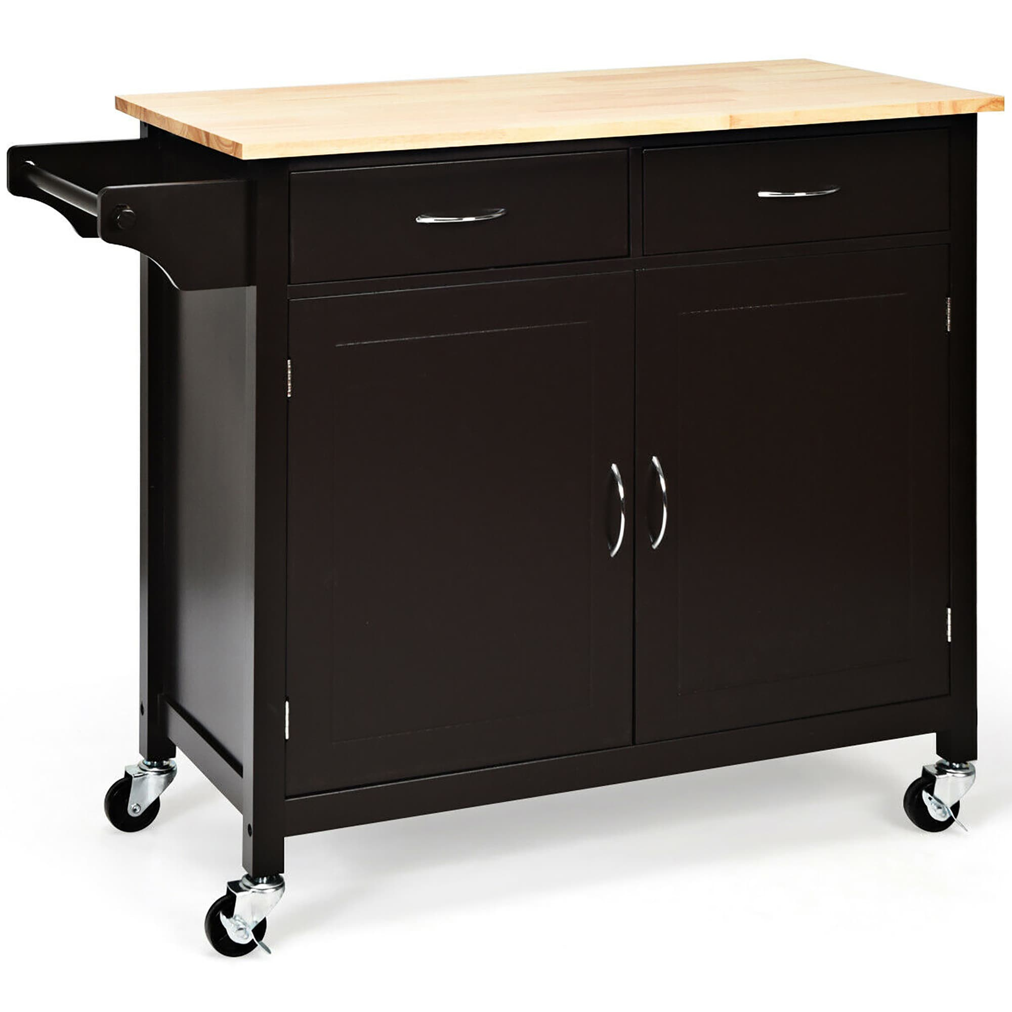 Costway Modern Rolling Kitchen Island Cart Wood Top Storage Trolley with Storage Drawers