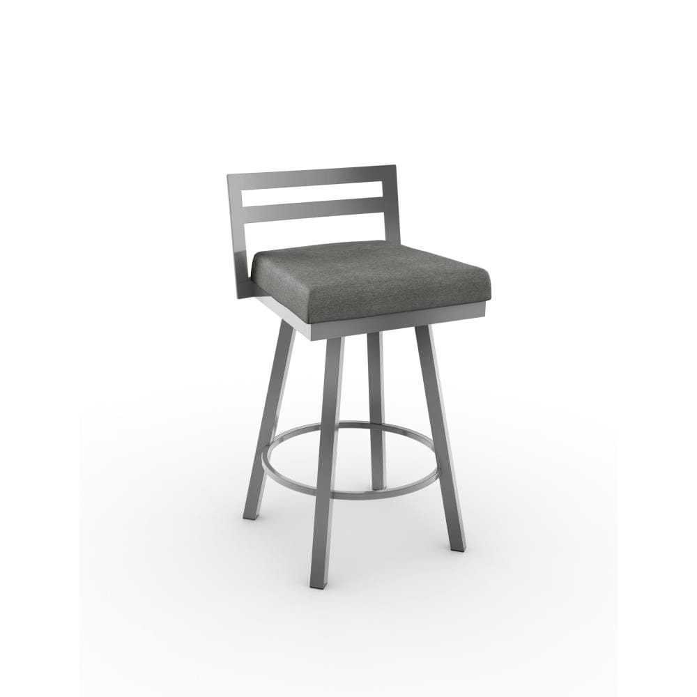 Amisco Derek 30 In. Swivel Bar Stool - Grey Polyester / Metallic Grey Metal
