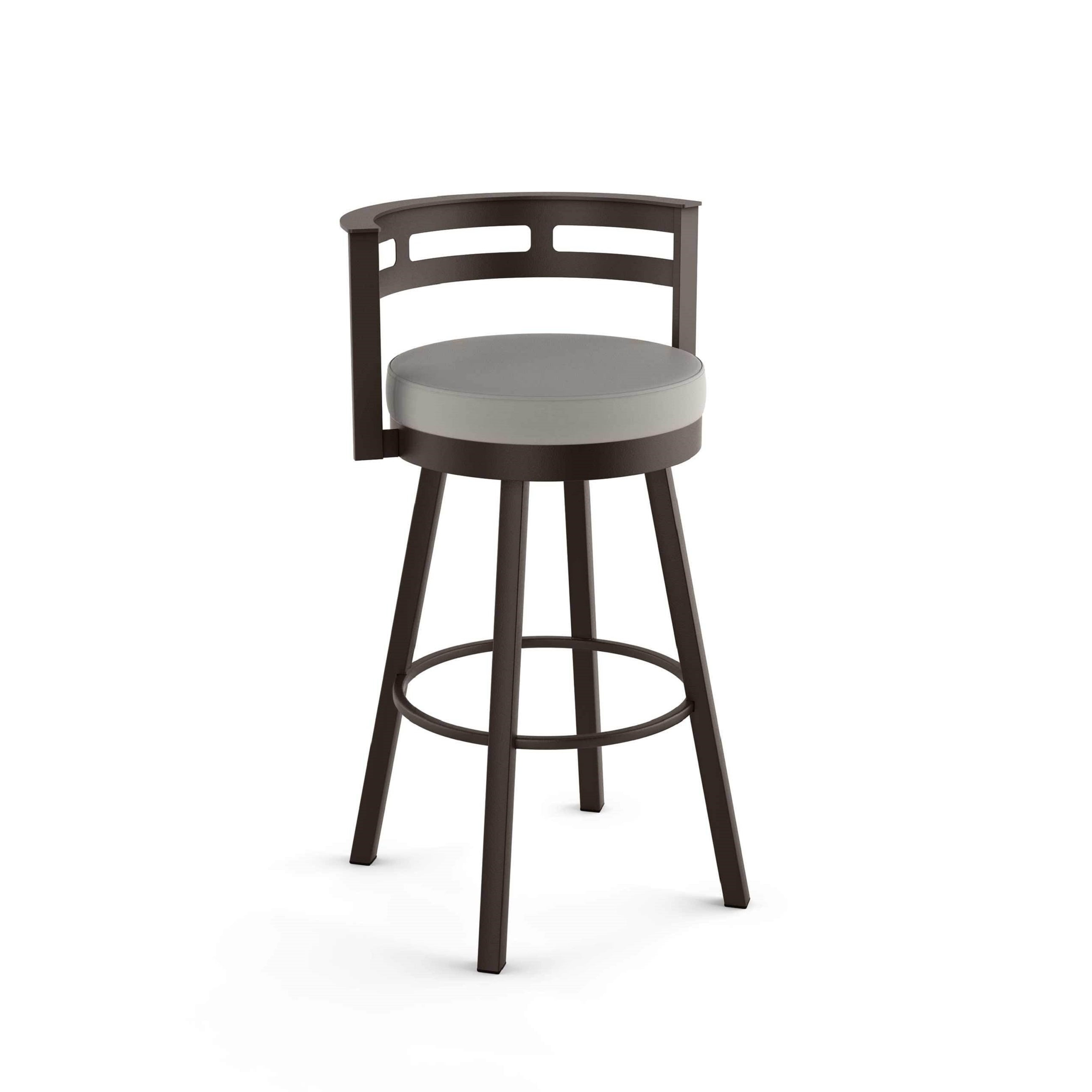 Amisco Render 26" Counter Height Barstool, Swivel Stool with Backrest and Metal Base for Kitchen Island or Bar - Taupe Grey Faux Leather/Dark Brown Metal/Counter Height