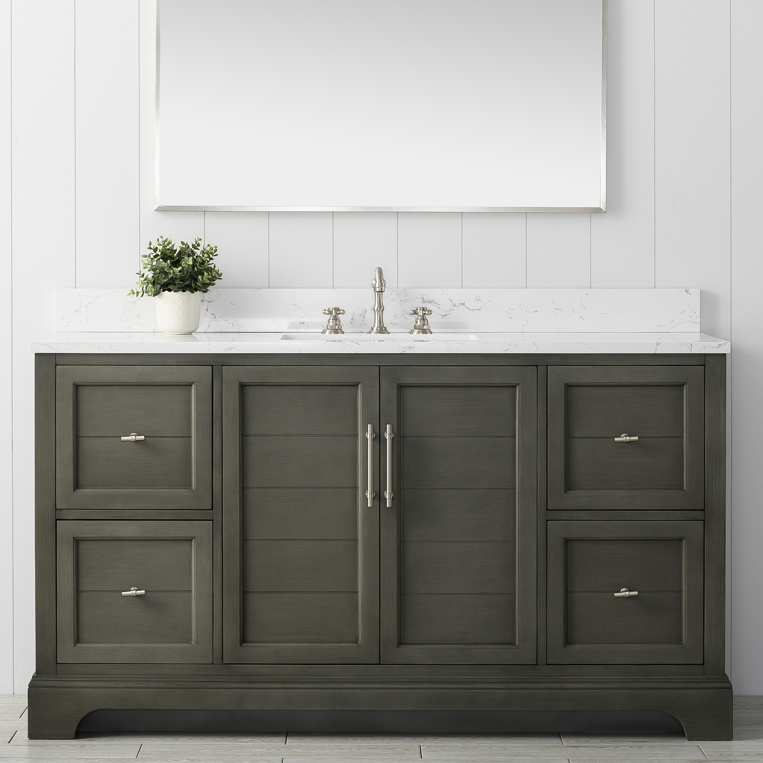 Vanity Art 60 x 22 x 34 in. Double Sink Bathroom Vanity with Quartz Top & Backsplash, Silver Grey