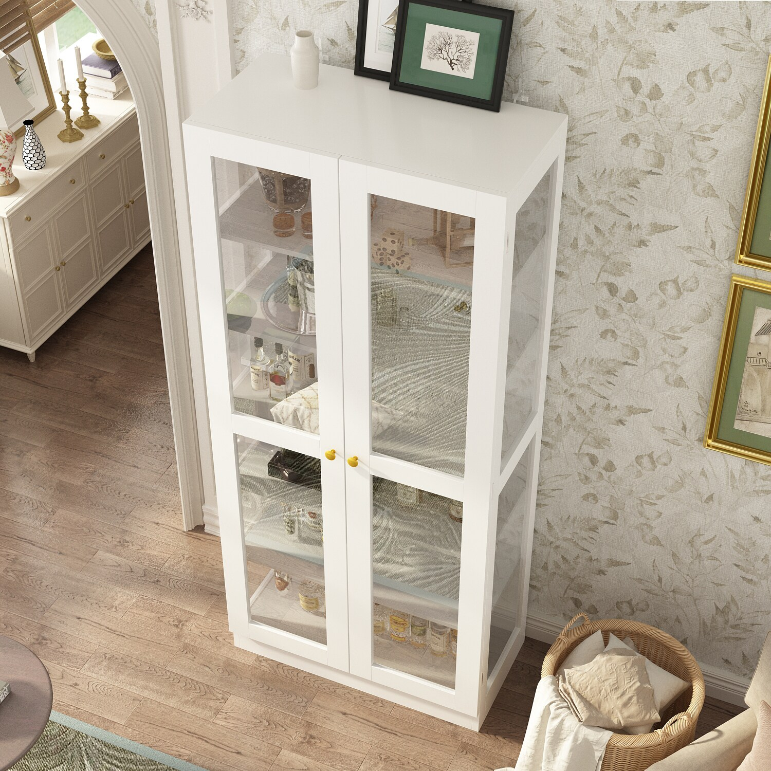 FUFU & GAGA Curio Cabinet with 6 Shelves and Glass Door, White Display Storage
