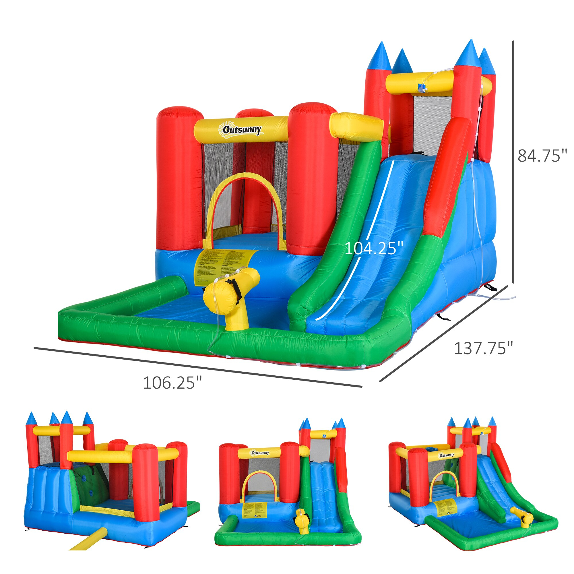 Outsunny 6-in-1 Kids Bounce House & Water Slide, 264 lbs, Ages 3-8