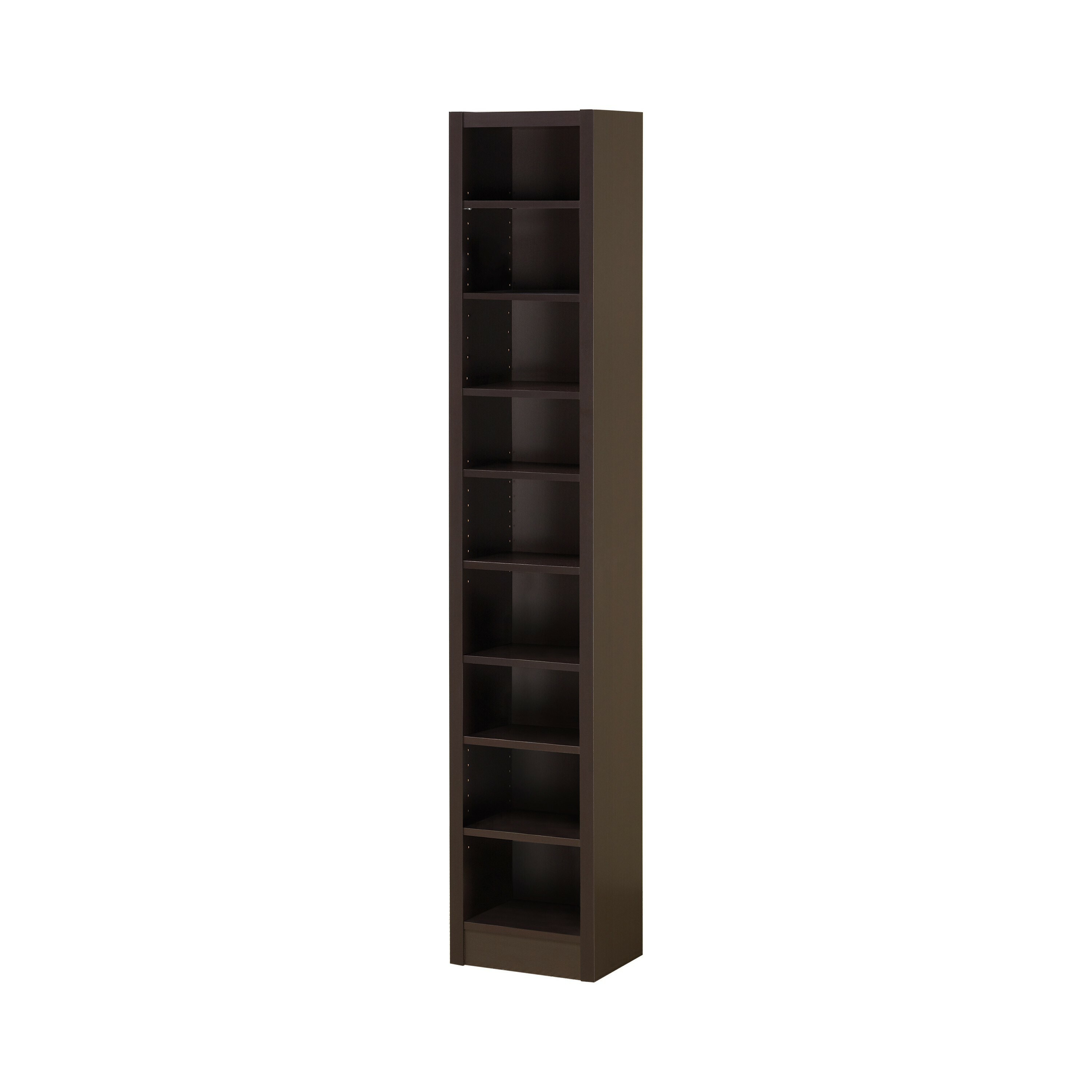 Benjara 13" Modern MDF and Wood Bookcase with 9 Shelves in Dark Brown