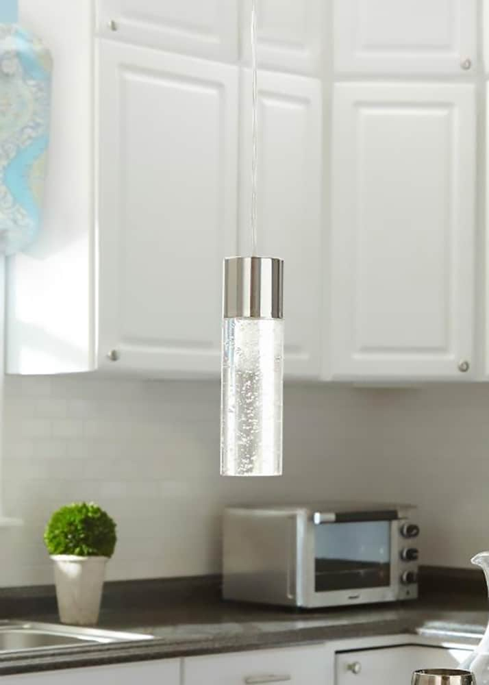 Style Selections Dunwynn 2.75-in Polished Nickel Mini Seeded Glass Cylinder LED Pendant