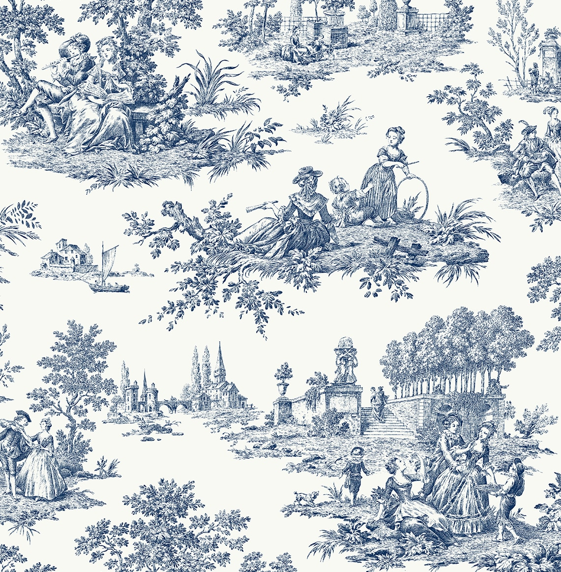 NextWall Blue Bell Chateau Toile Peel and Stick Wallpaper