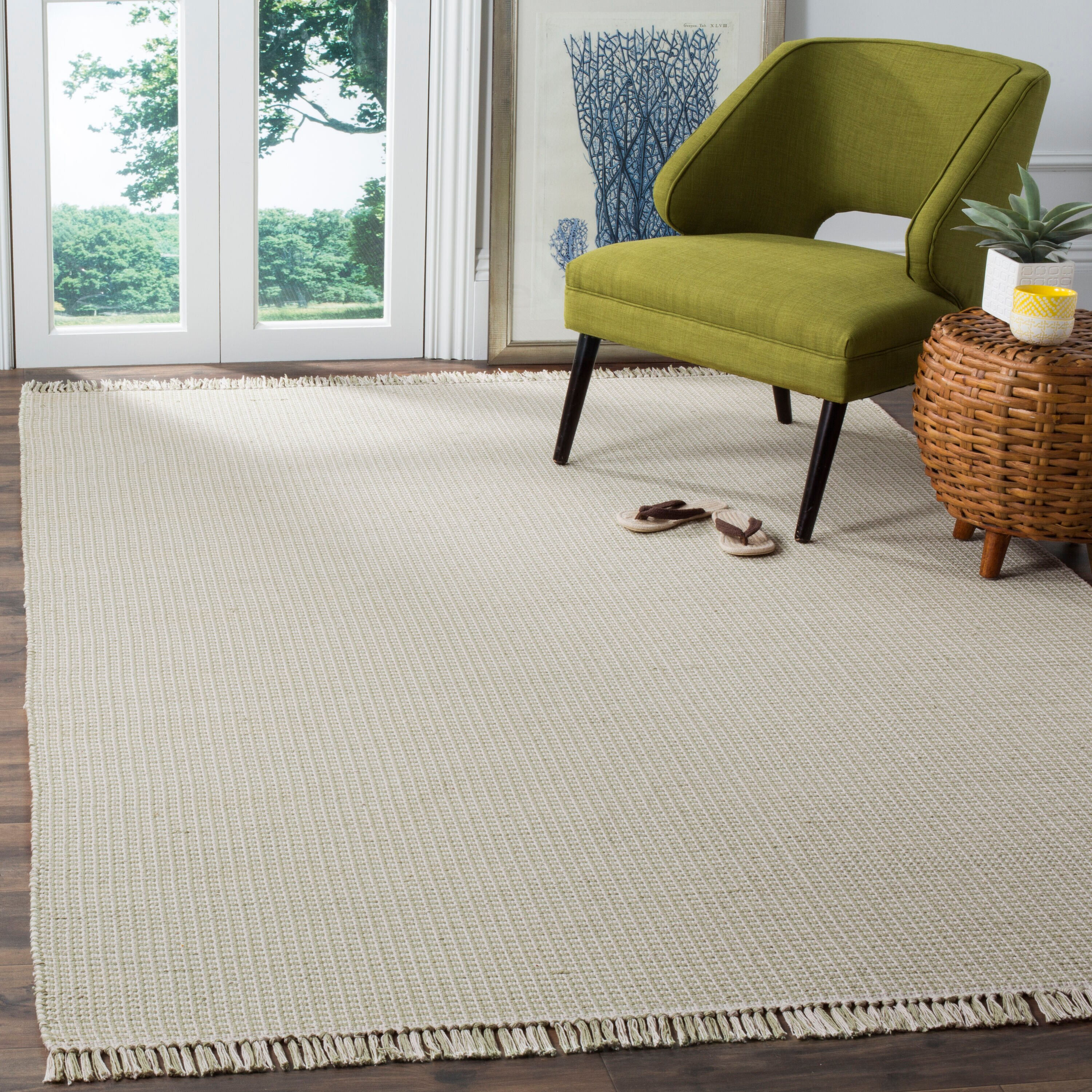 SAFAVIEH Montauk Patton Geometric Cotton Area Rug, Ivory/Green, 4' x 4' Square