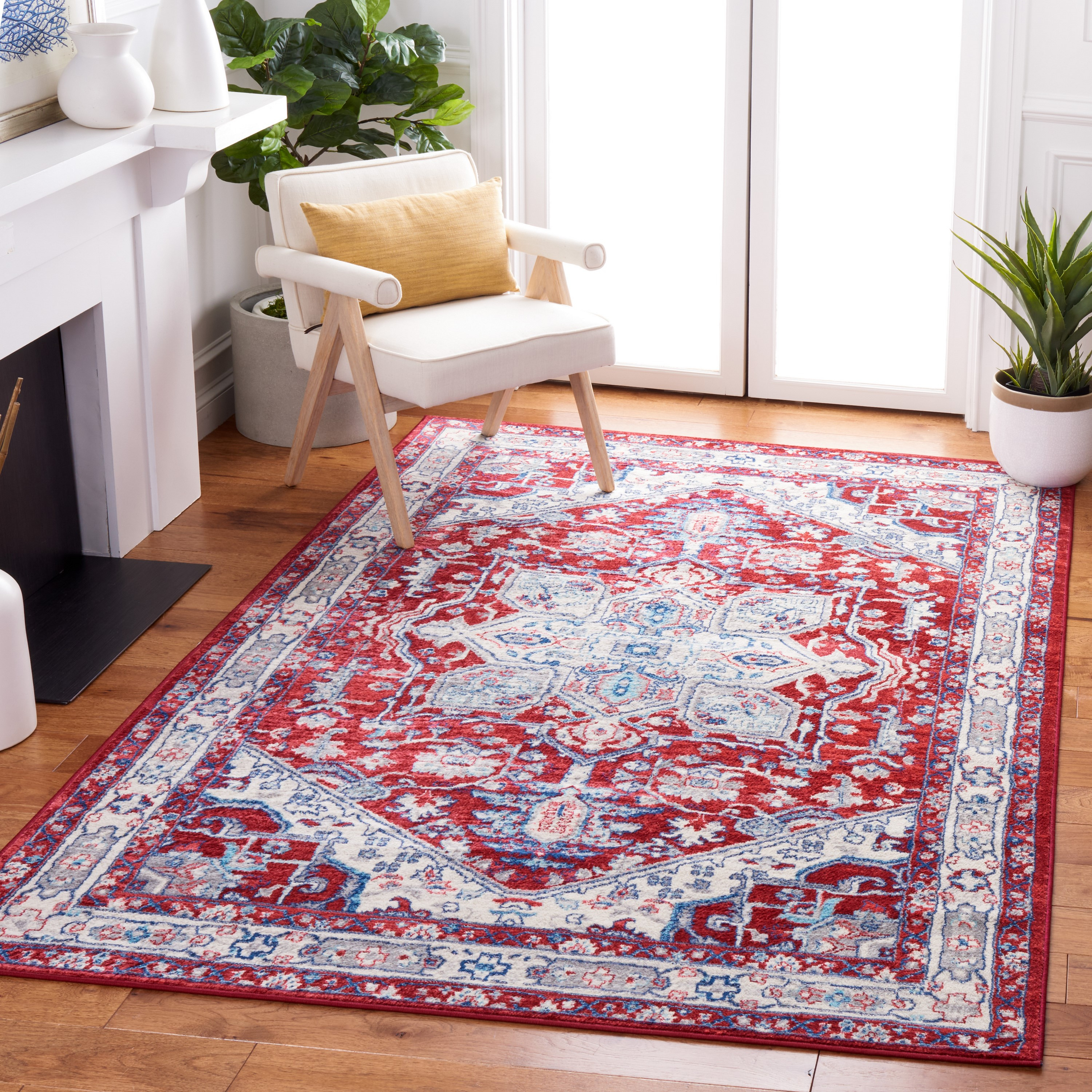 SAFAVIEH Brentwood Cedric Traditional Area Rug, 5'3" x 7'6", Red/Ivory
