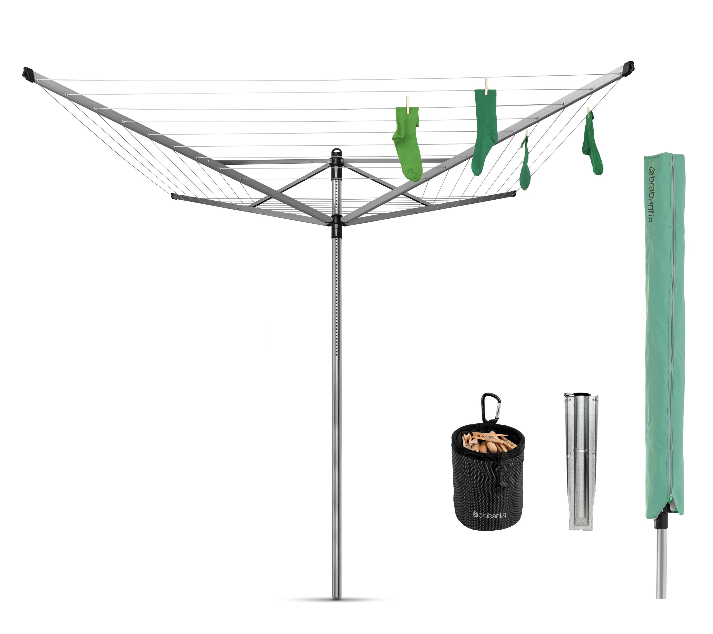 Brabantia Adjustable Gray Steel Outdoor Rotary Clothesline with Accessories