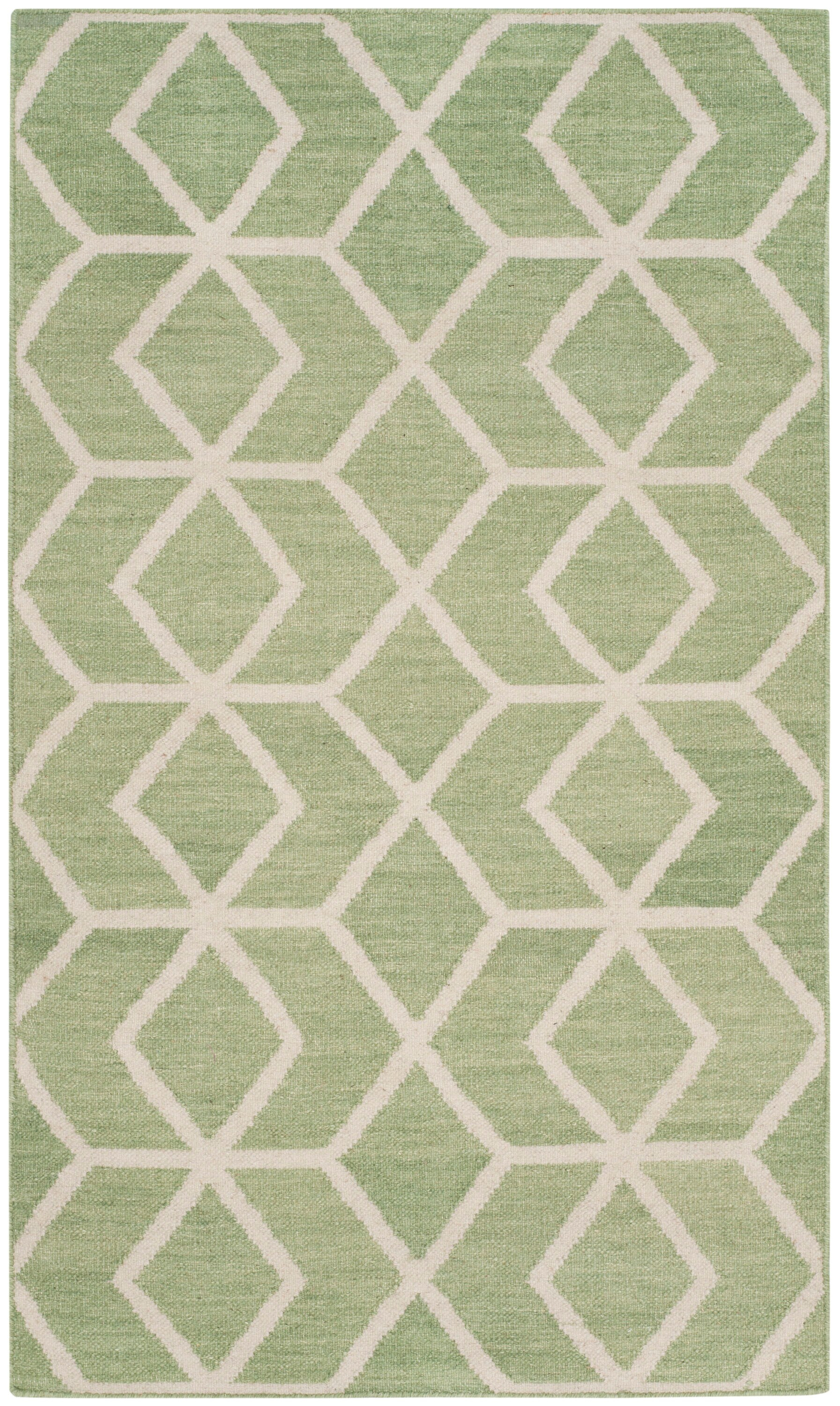 SAFAVIEH Dhurries Addison Geometric Area Rug, Sage/Ivory, 3' x 5'