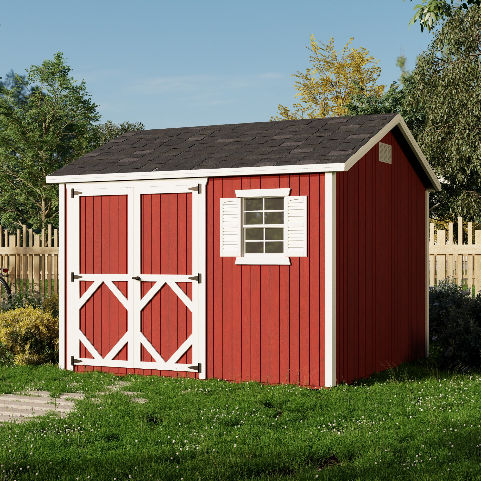 Classic Blue and White 10' x 10' Wooden Storage Shed Kit with Windows