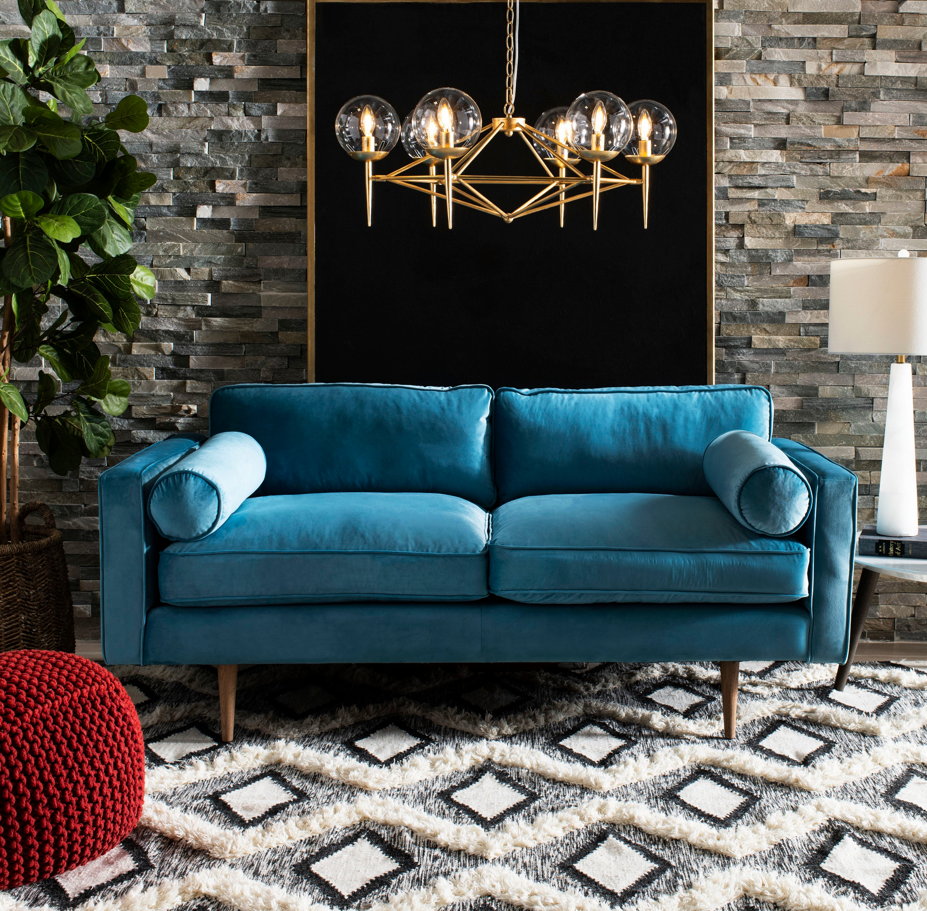 SAFAVIEH Kenya Aniyah Geometric Diamonds Fringe Area Rug, Black/Ivory, 9' x 12'