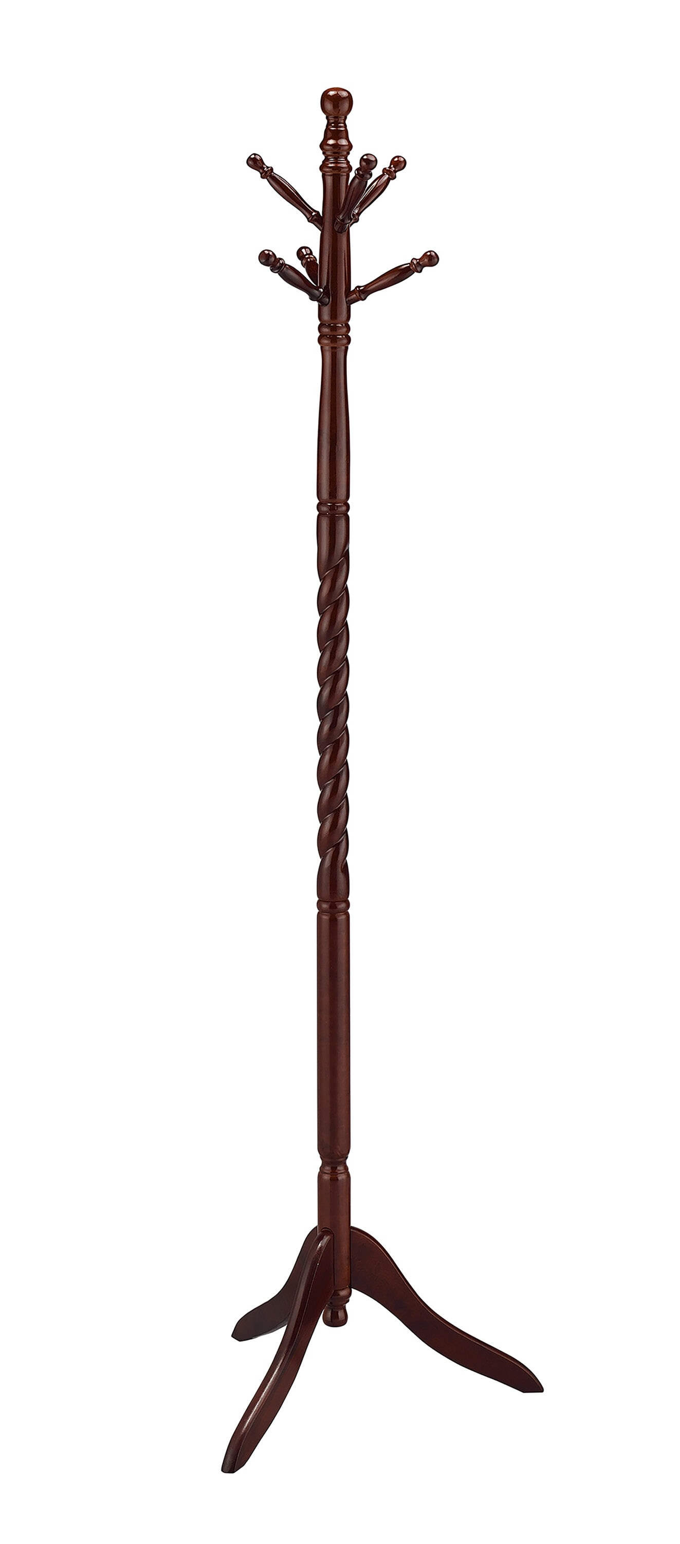 71.5" Cherry Wood Standing Coat Rack with Twist Design