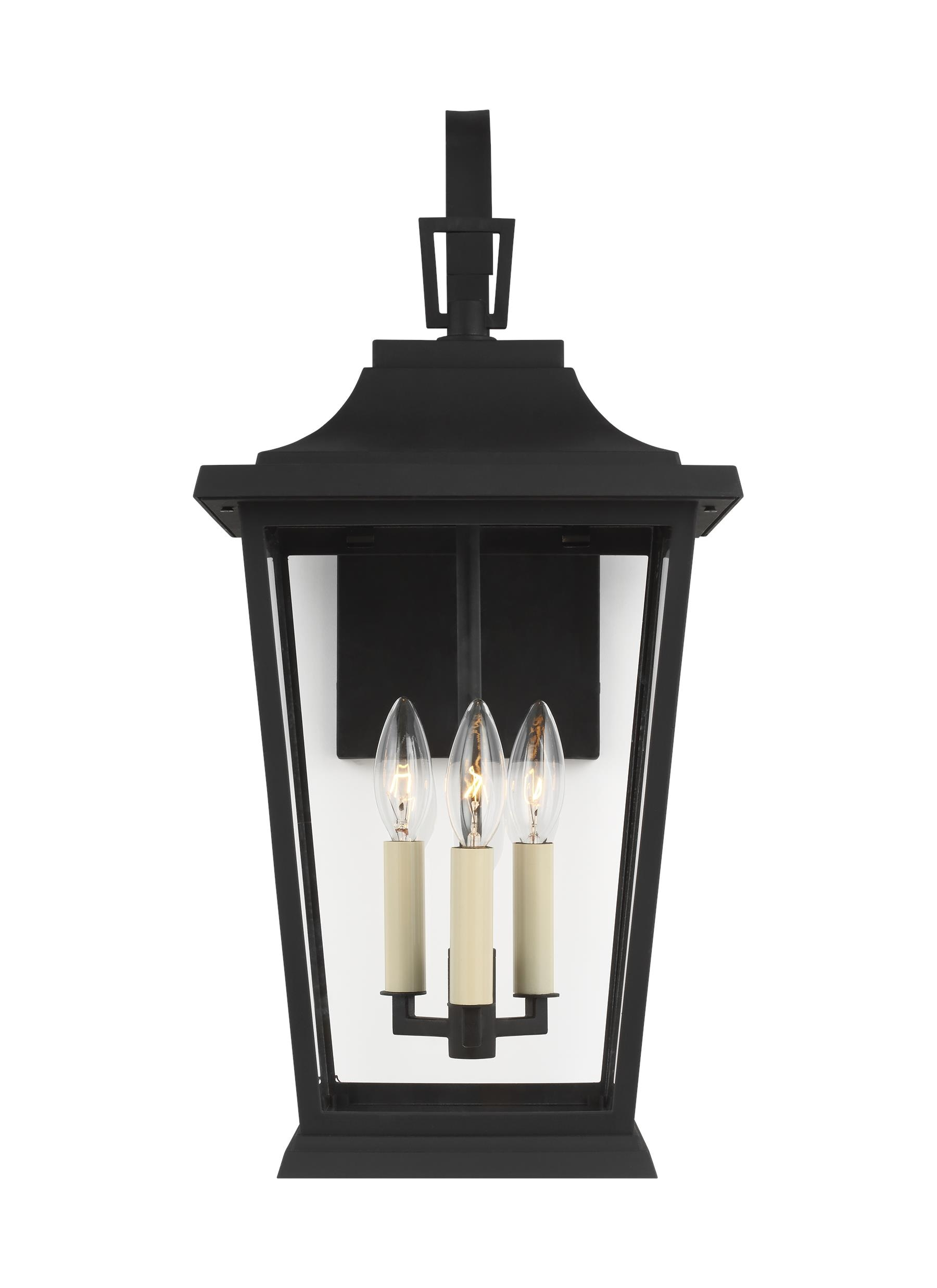 Warren Textured Black 3-Light Lantern Sconce with Clear Panels