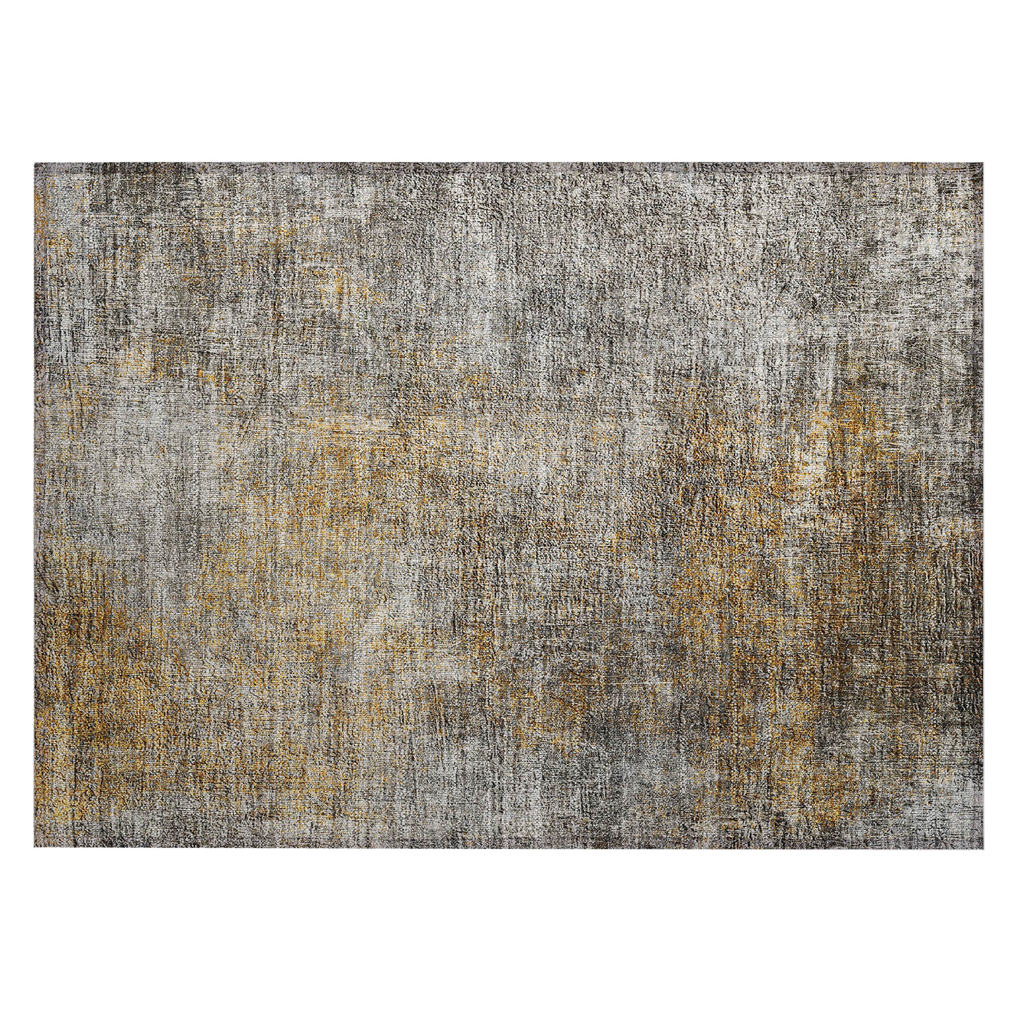 Gray and Gold Rectangular Machine Washable Area Rug