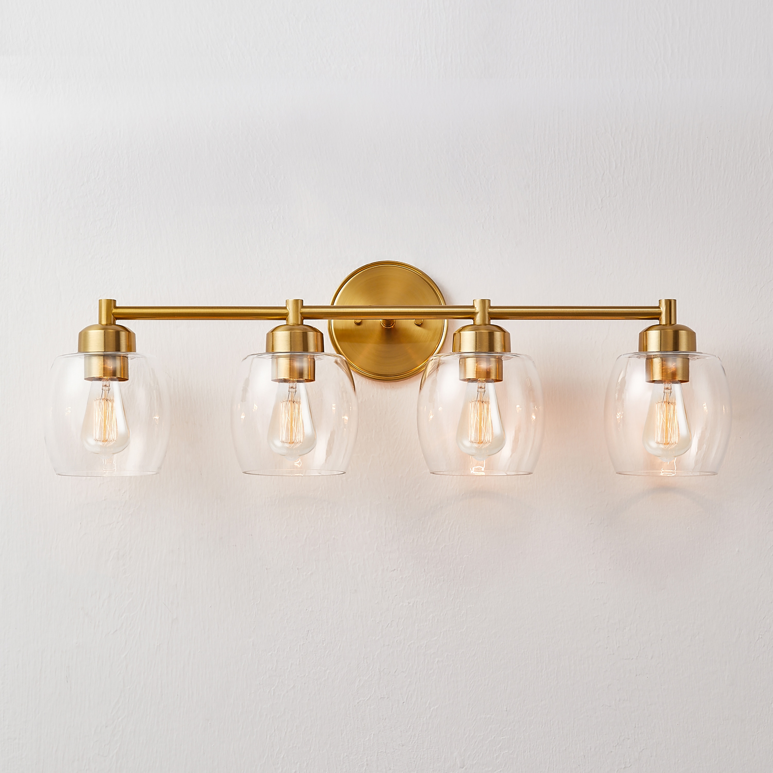 KAWOTI 4-Light Bathroom Light Fixtures, Antique Brass Vanity Wall Lamps over Mirror Bedroom Living Room Hallway