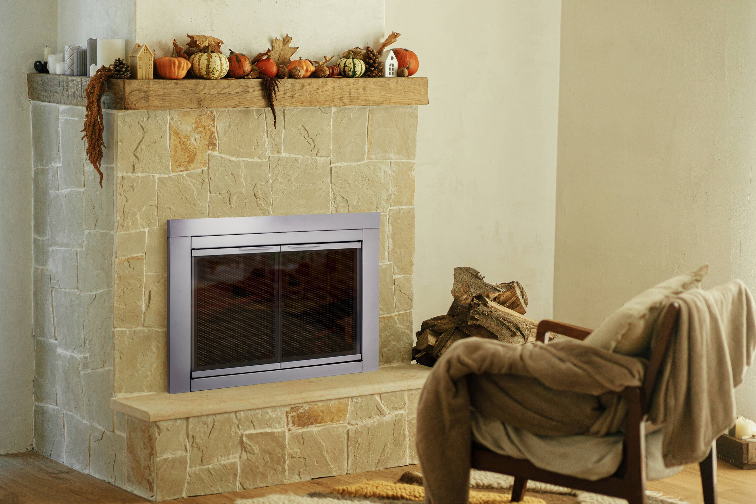 Pleasant Hearth Alpine Collection Fireplace Glass Door, Skyline Nickel - Small