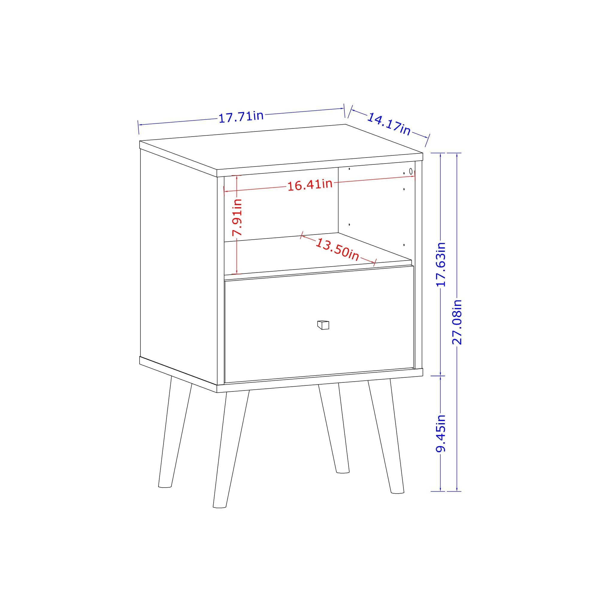 Liberty Mid-Century Modern Nightstand 1.0 with 1 Cubby Space and 1 Drawer with Solid Wood Legs