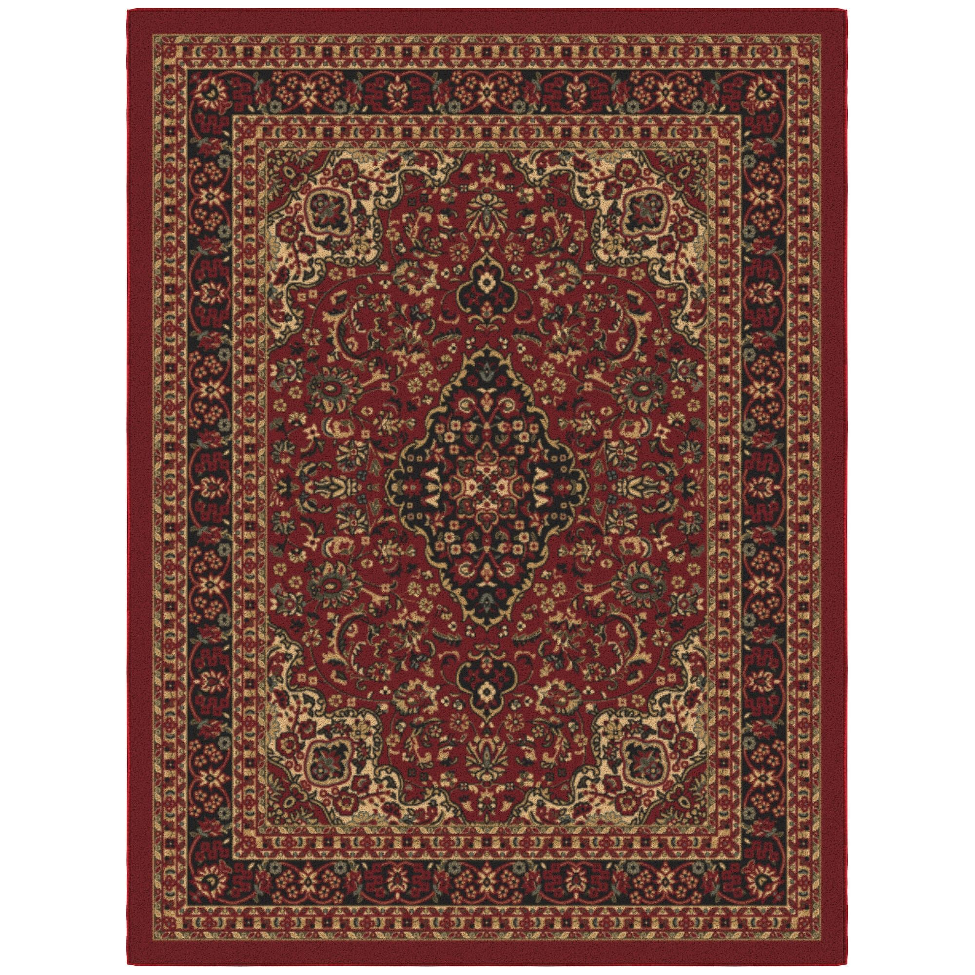 Ottomanson Non-Slip Rubberback Medallion Oriental 5x7 Indoor Area Rug, 5' x 6'6", Red