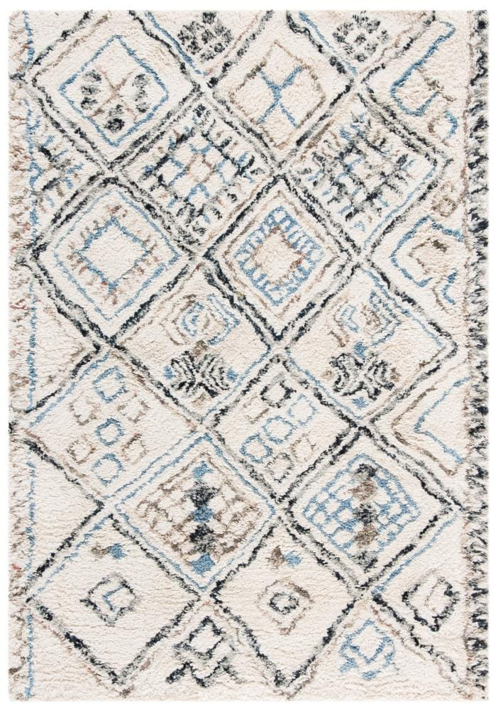 SAFAVIEH Casablanca Jake Geometric Moroccan Wool Shag Area Rug, Black/Ivory, 4' x 6'
