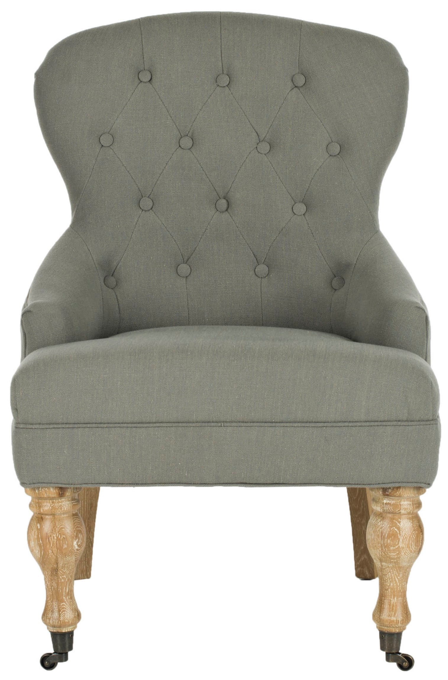 Petite Granite Grey Linen Upholstered Arm Chair with White Wash Birch Legs