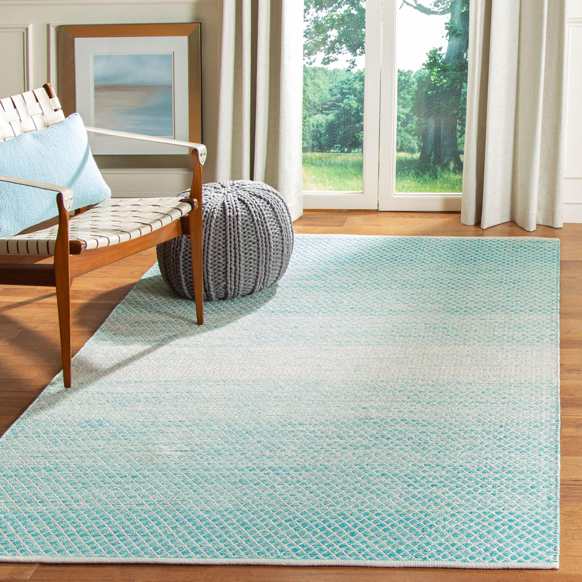 SAFAVIEH Montauk Vaughn Geometric Cotton Area Rug, Turquoise/Ivory, 6' x 9'