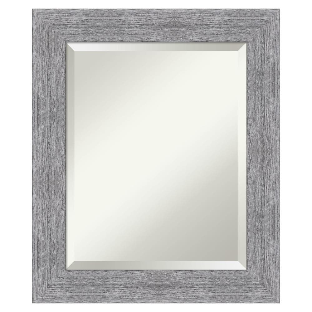 Amanti Art Beveled Bathroom Wall Mirror - Bark Rustic Char Frame Bark Rustic Grey Outer Size: 21 x 25 in Silver, Brown, Grey
