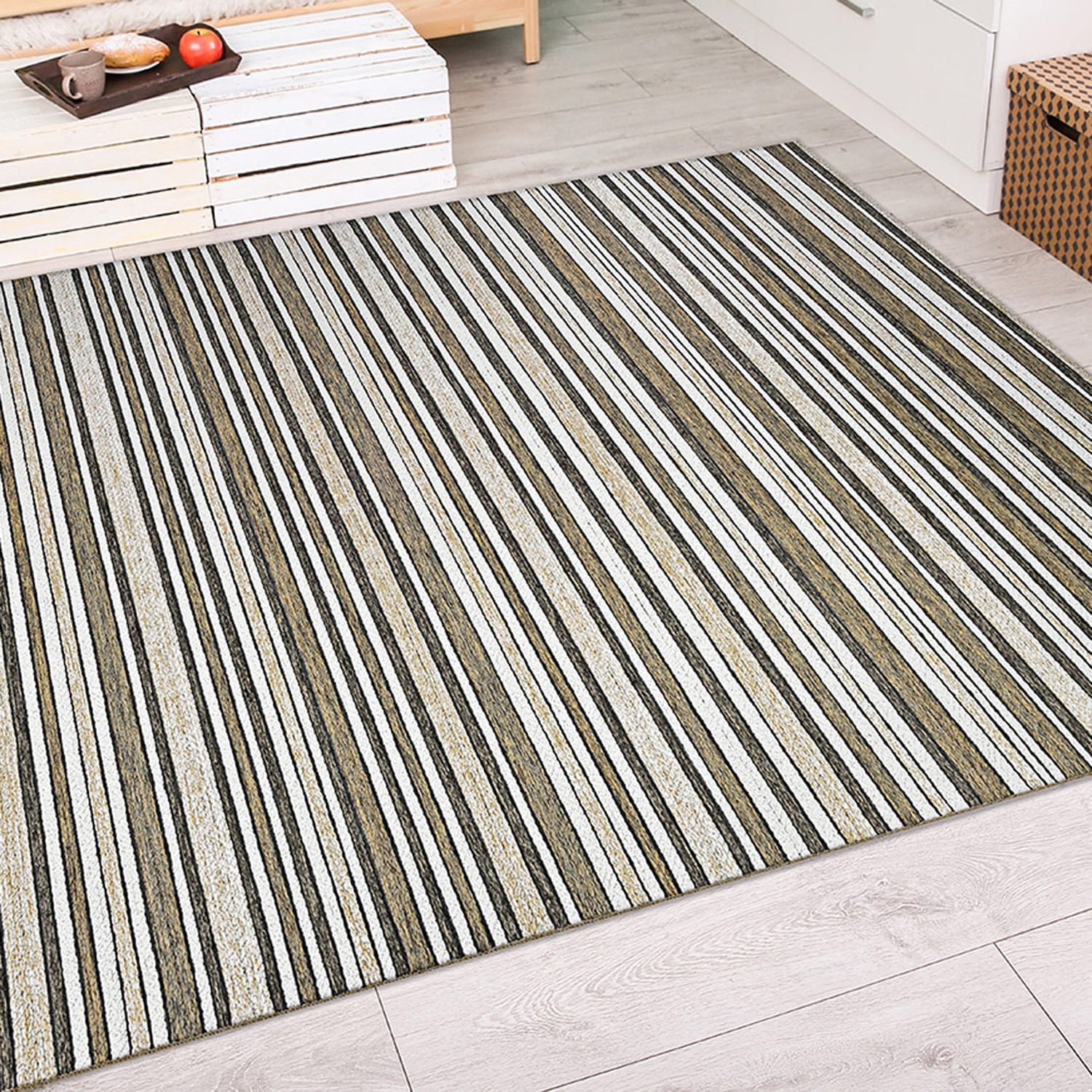 Couristan Cape 3 x 5 (ft) Loomed Polypropylene Light Brown-Ivory Rectangular Indoor/Outdoor Stripe Area rug