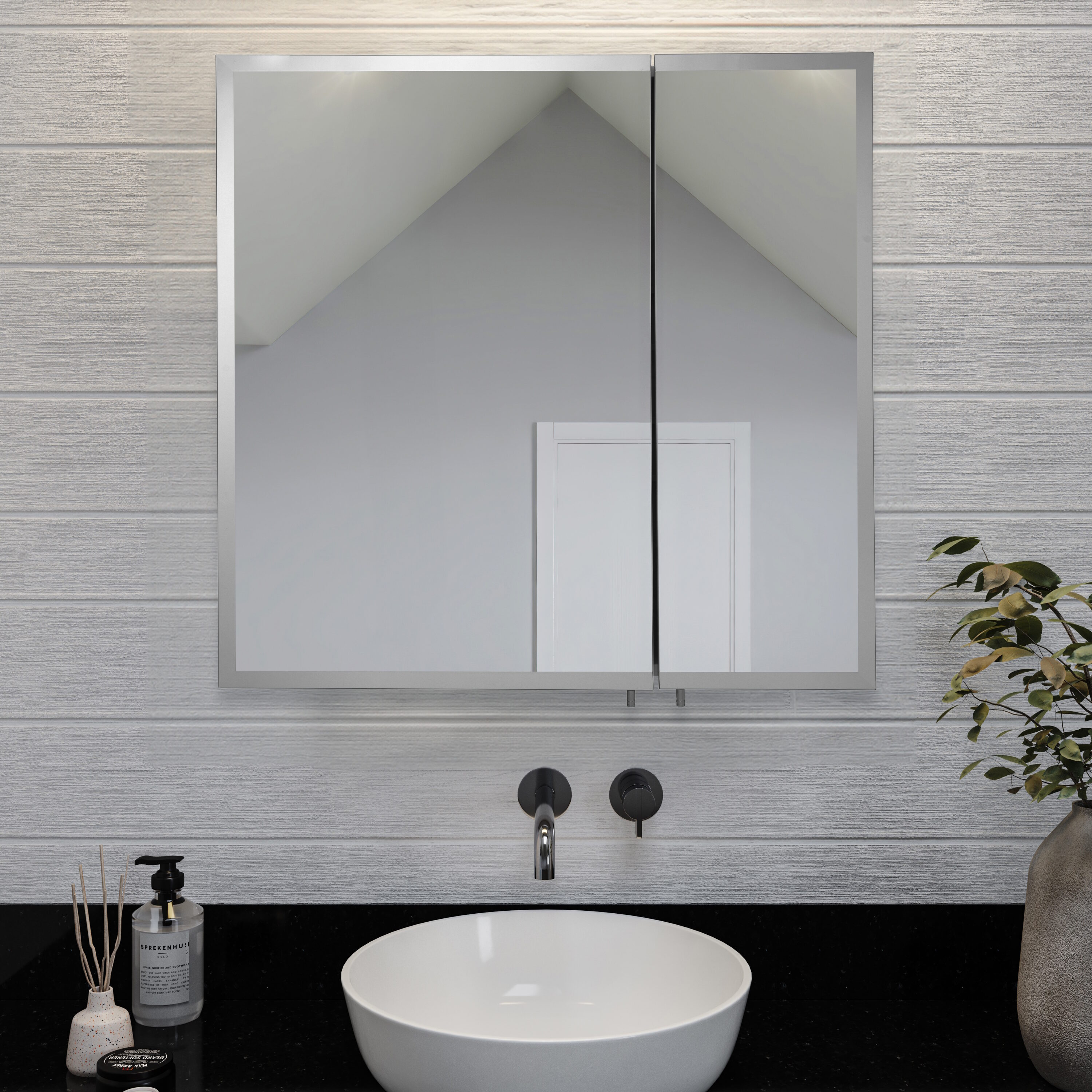 Croydex 30-in x 30-in Surface Mount White Steel Mirrored Square Medicine Cabinet