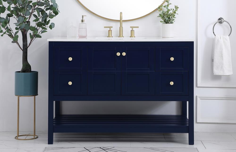 Elegant Decor Theo 48" Steel and Solid Wood Single Bathroom Vanity in Blue
