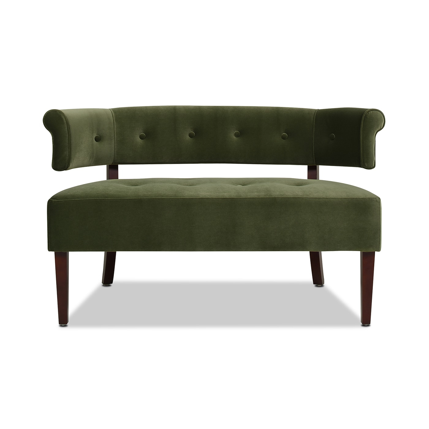 Jennifer Taylor Home Jared Roll Arm Tufted Bench Settee, Olive Green Velvet