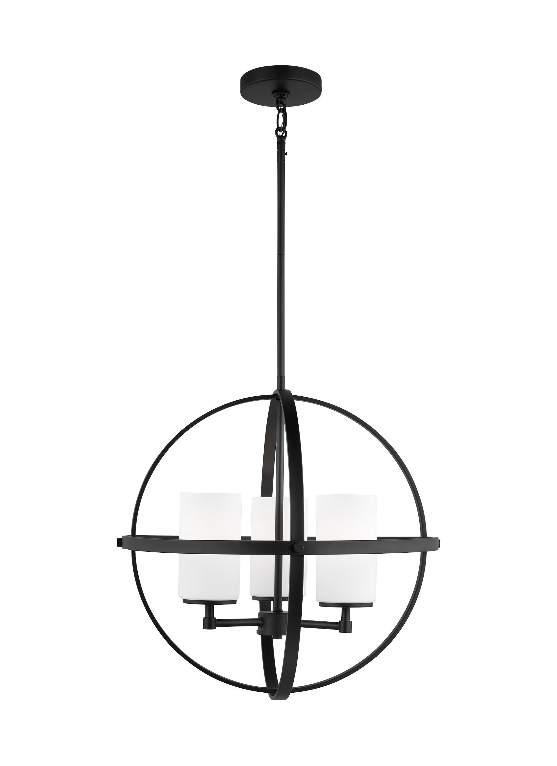 Alturas 3-Light Midnight Black Modern Dining Room Hanging Globe Chandelier with Etched White Glass